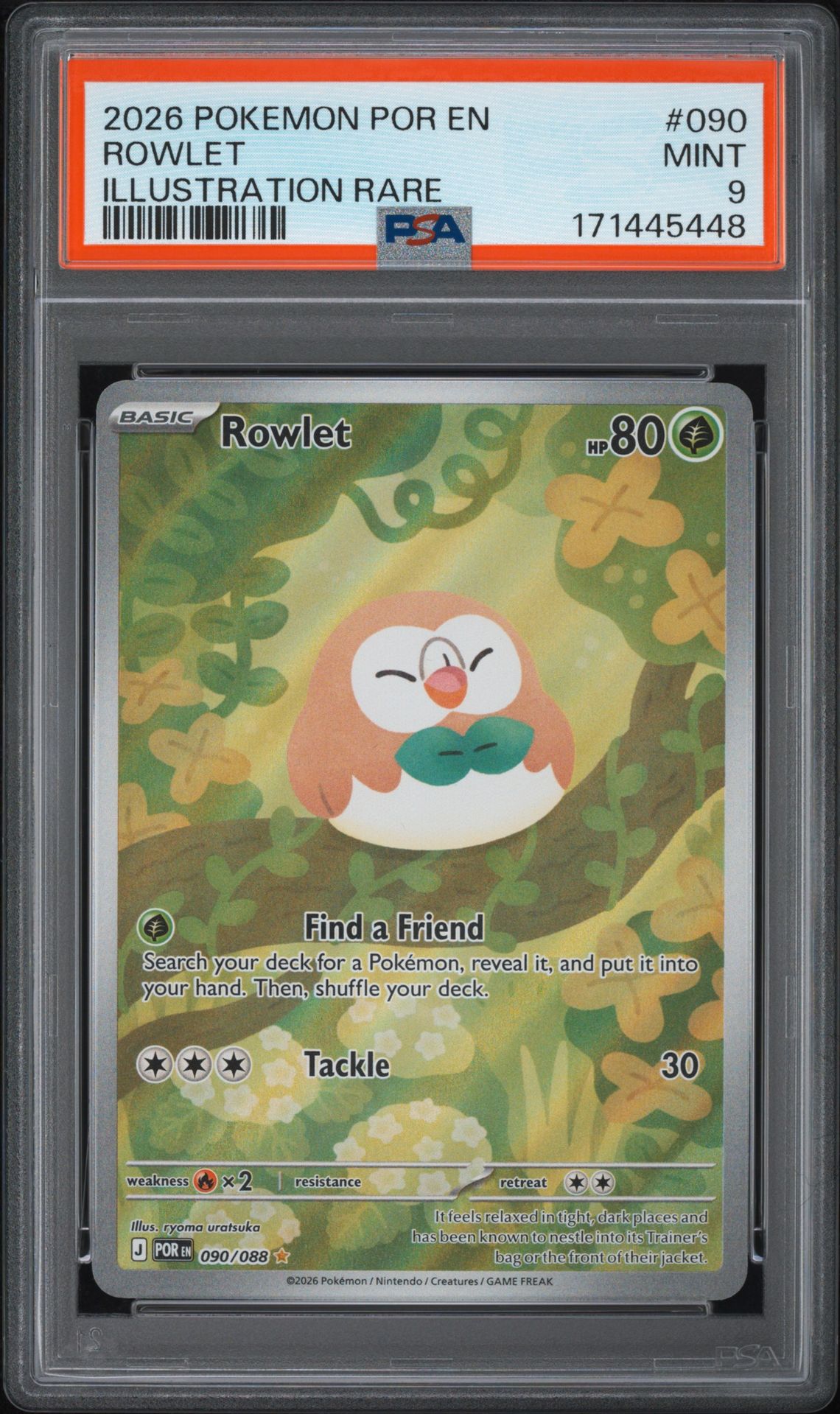 2026 Pokemon Por En-Perfect Order Rowlet #090 (Illustration Rare) Mint 9 front