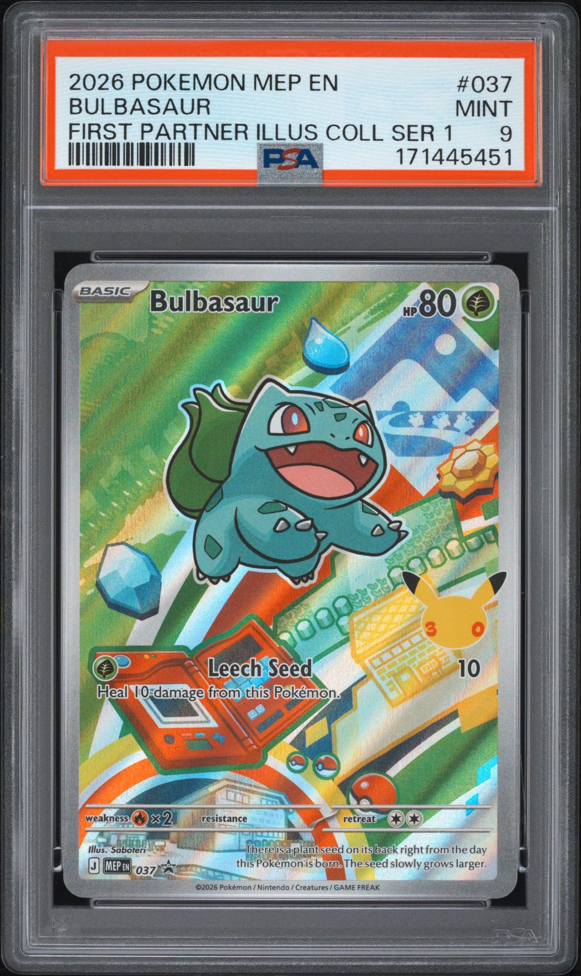 2026 Pokemon Mep En-Me Black Star Promo Bulbasaur #037 (First Partner Illus Coll Ser 1) Mint 9 front