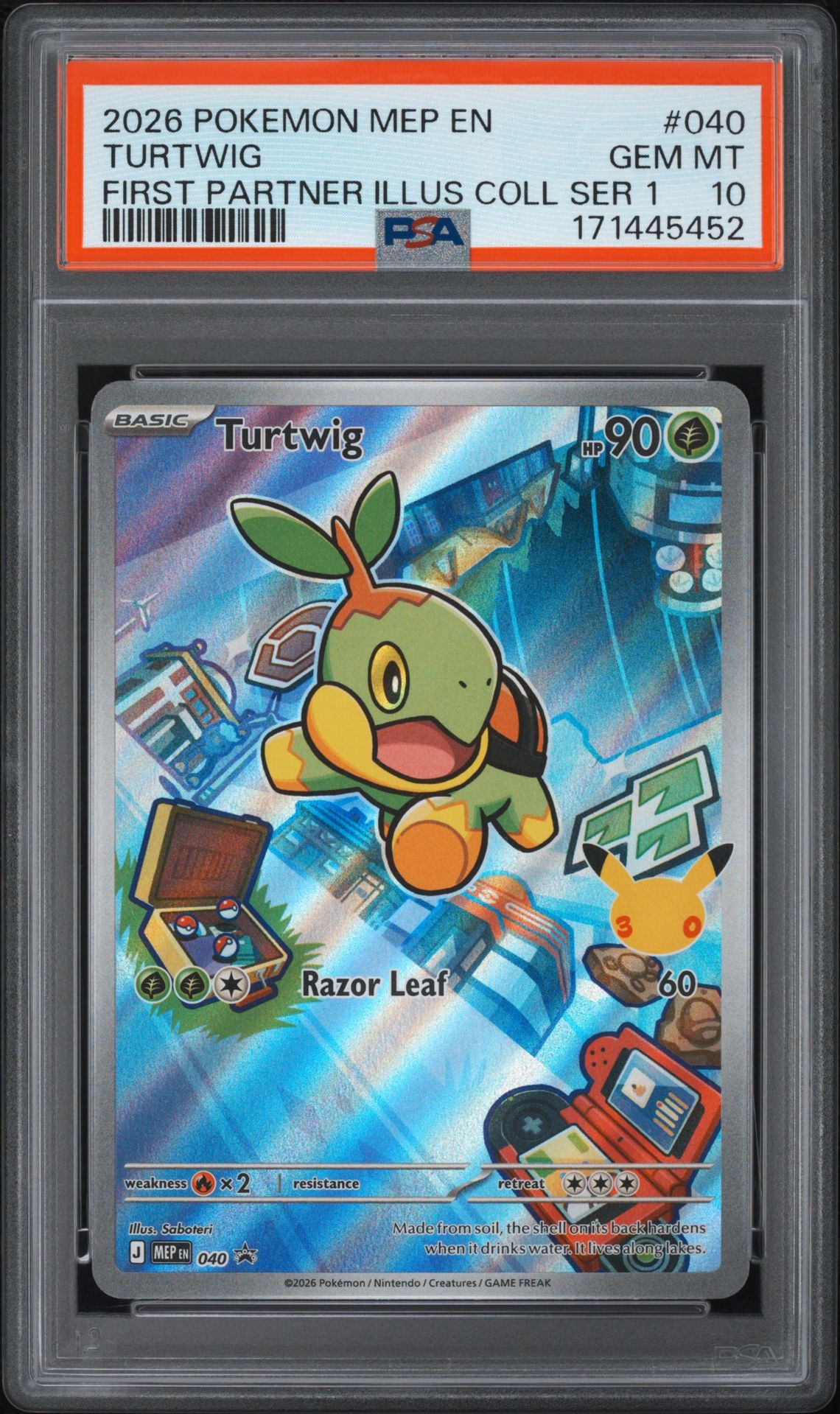 2026 Pokemon Mep En-Me Black Star Promo Turtwig #040 (First Partner Illus Coll Ser 1) Gem Mt 10 front