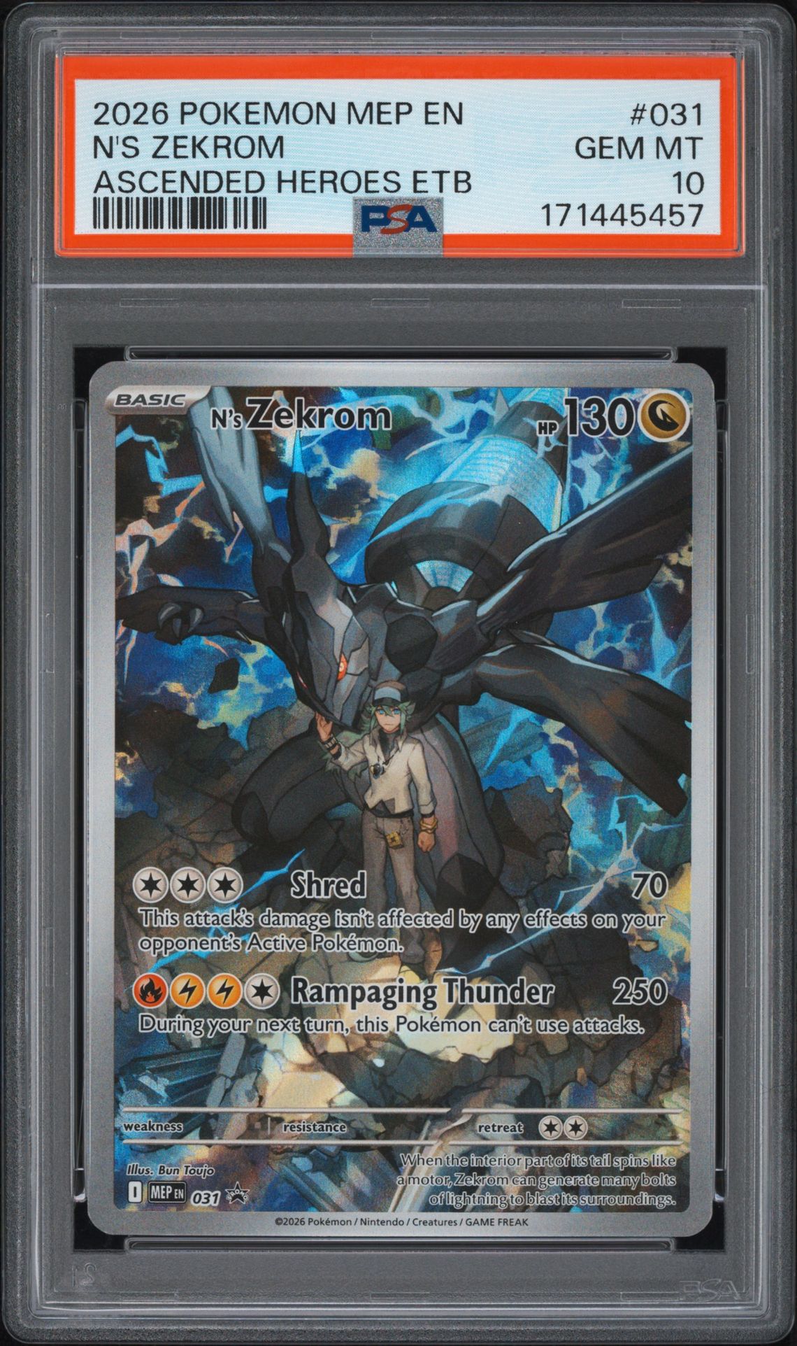 2026 Pokemon Mep En-Me Black Star Promo N's Zekrom #031 (Ascended Heroes Etb) Gem Mt 10 front view - PSA graded GEM MT 10