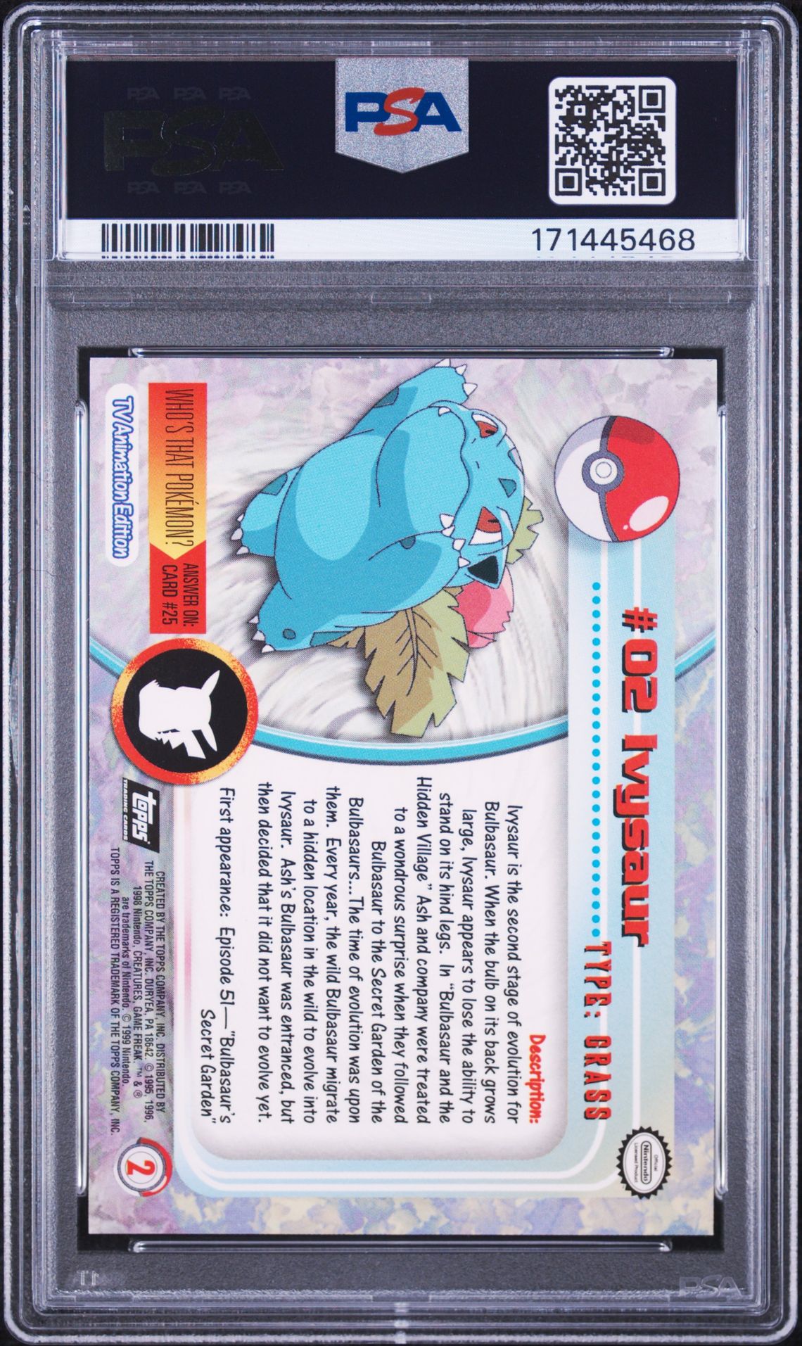 1999 Topps Pokemon Tv Ivysaur #2 (Foil) Mint 9 back