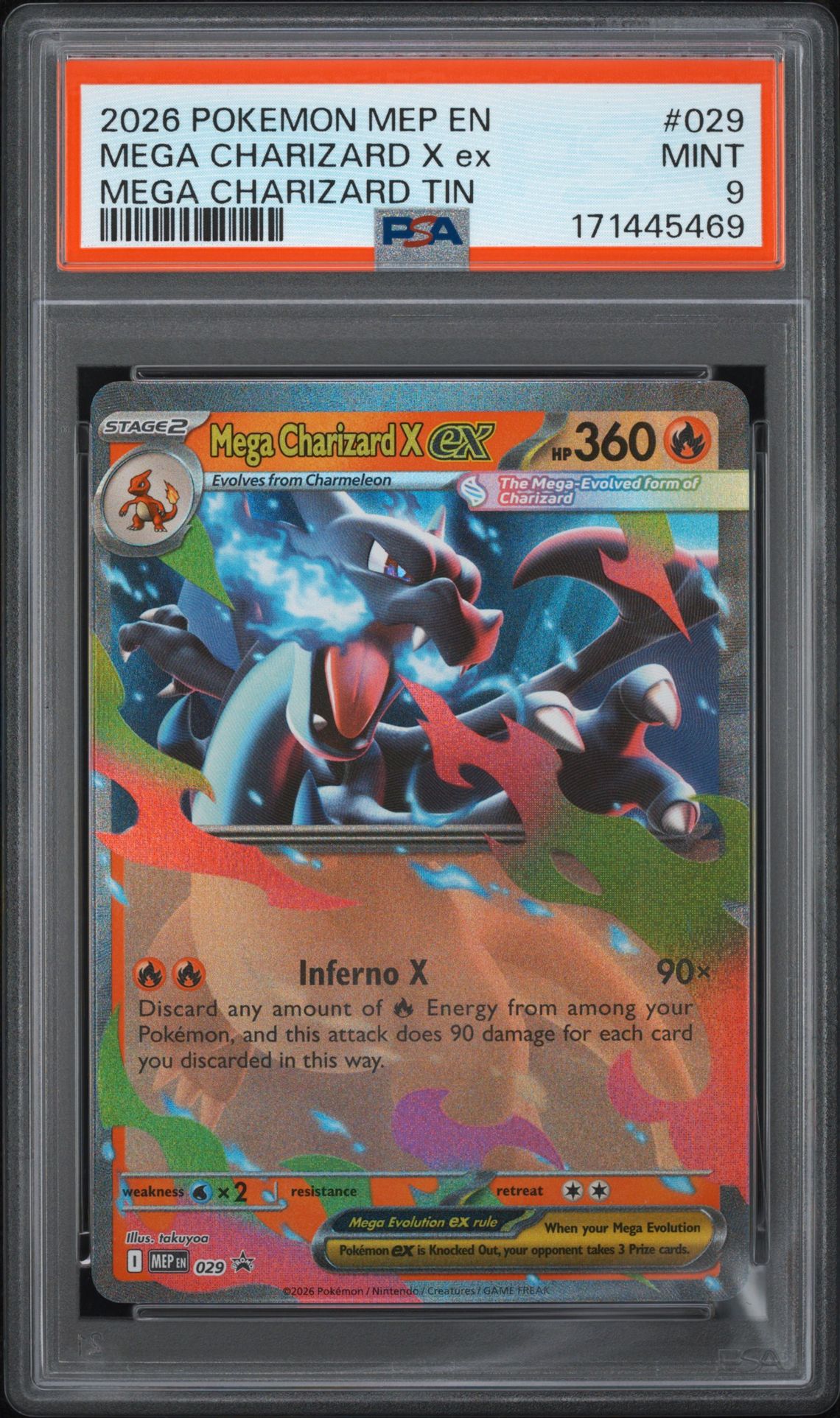 2026 Pokemon Mep En-Me Black Star Promo Mega Charizard X Ex #029 (Mega Charizard Tin) Mint 9 front