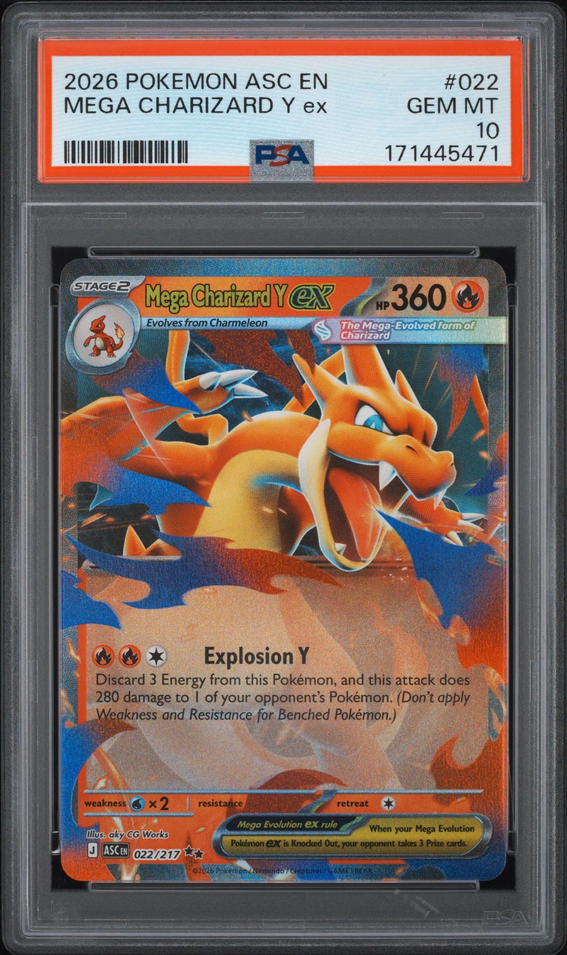 2026 Pokemon Asc En-Ascended Heroes Mega Charizard Y Ex #022 Gem Mt 10 front