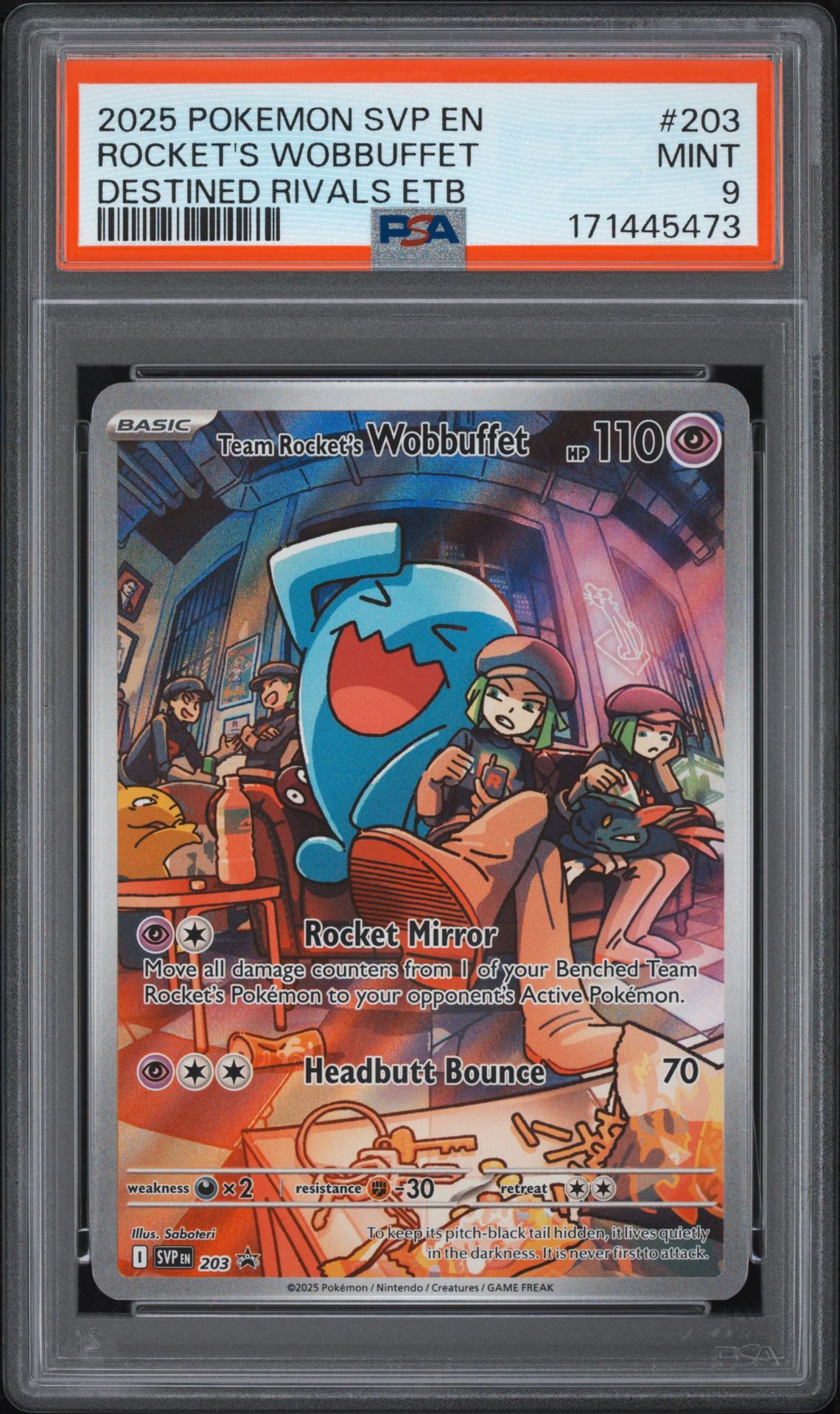 2025 Pokemon Svp En-Sv Black Star Promo Rocket's Wobbuffet #203 (Destined Rivals Etb) Mint 9 front