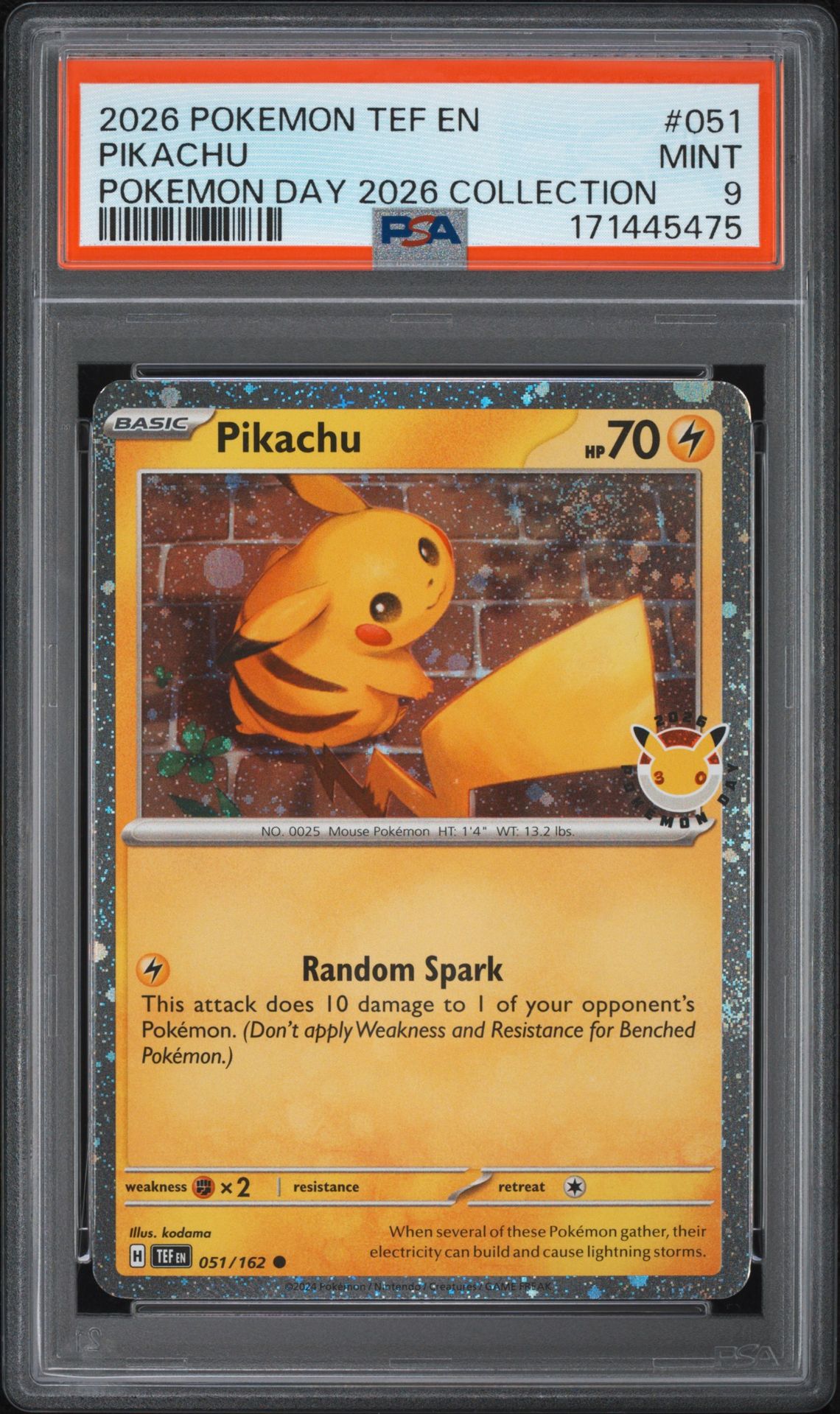 2026 Pokemon Tef En-Temporal Forces Pikachu #051 (Pokemon Day 2026 Collection) Mint 9 front