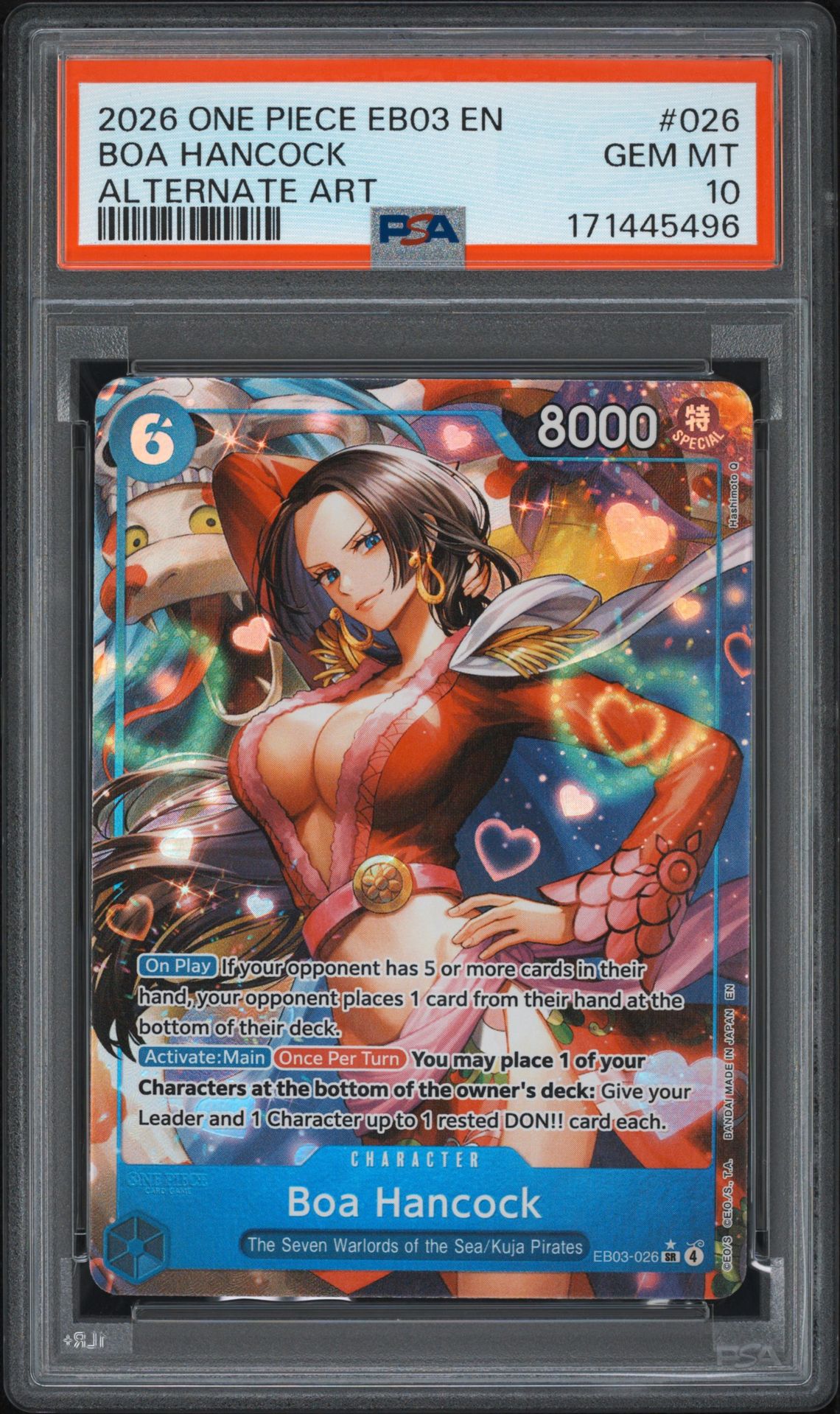 2026 One Piece Eb03-Extra Booster -One Piece Heroines Edition- Boa Hancock #026 (Alternate Art) Gem Mt 10 front view - PSA graded GEM MT 10