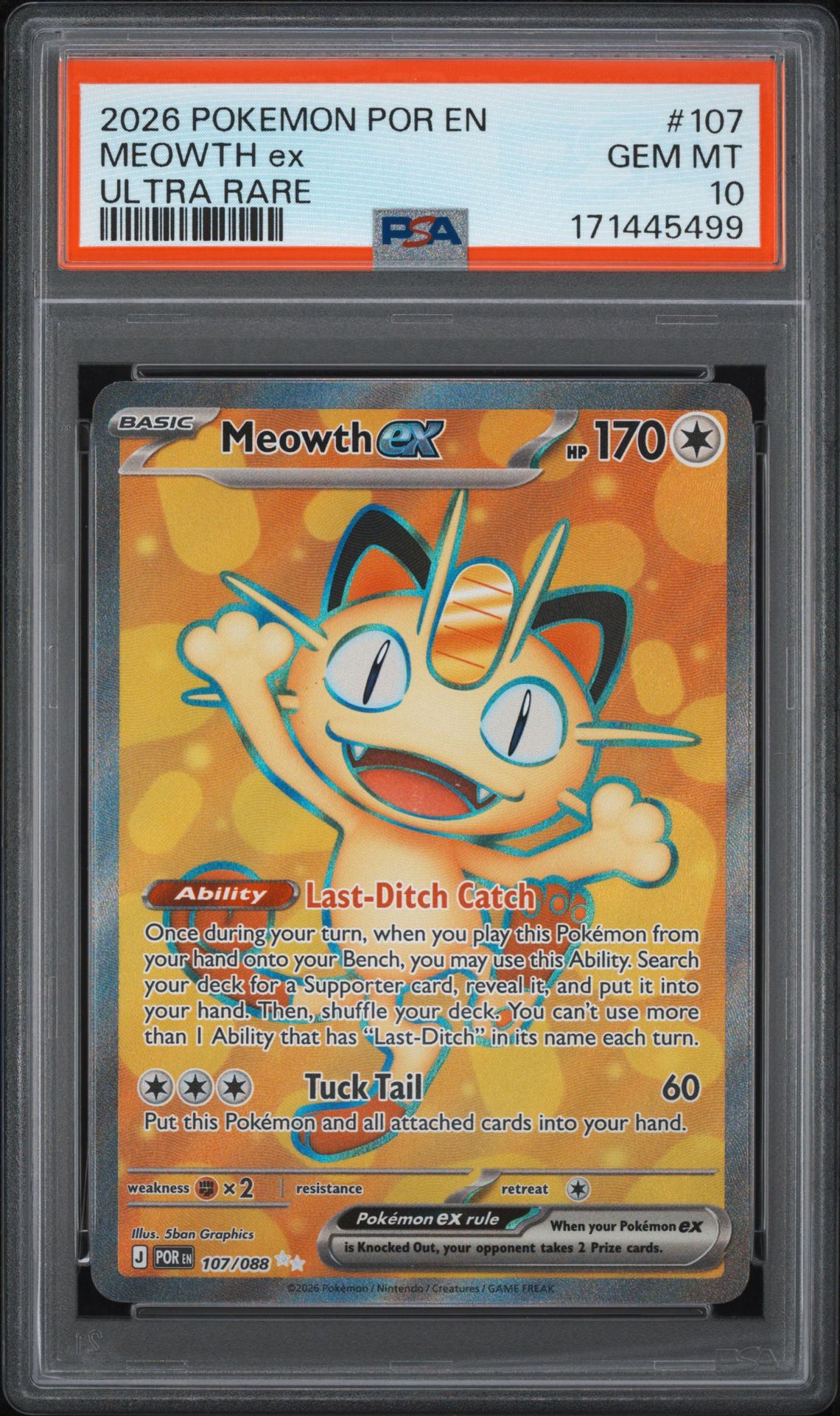 2026 Pokemon Por En-Perfect Order Meowth Ex #107 (Ultra Rare) Gem Mt 10 front