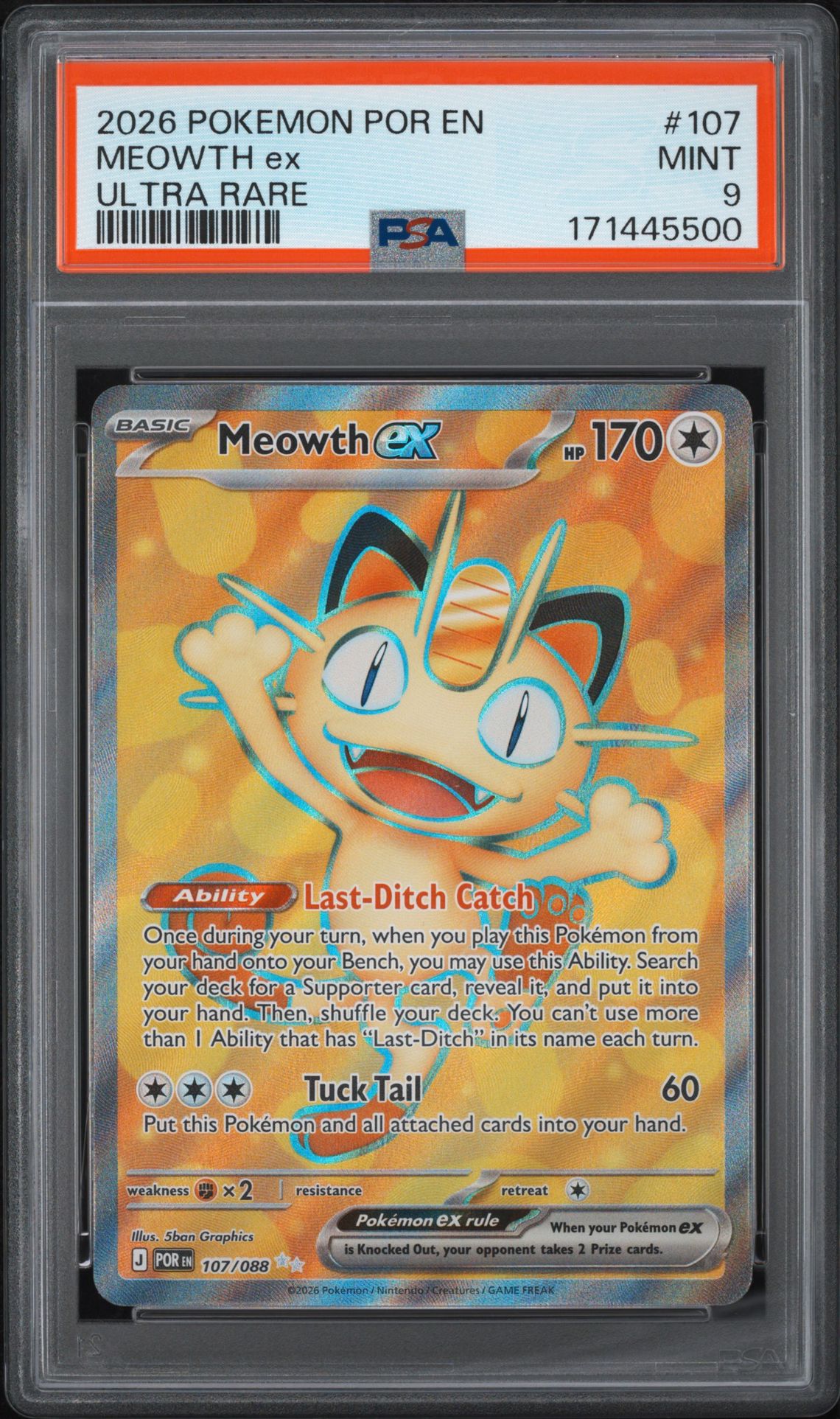 2026 Pokemon Por En-Perfect Order Meowth Ex #107 (Ultra Rare) Mint 9 front