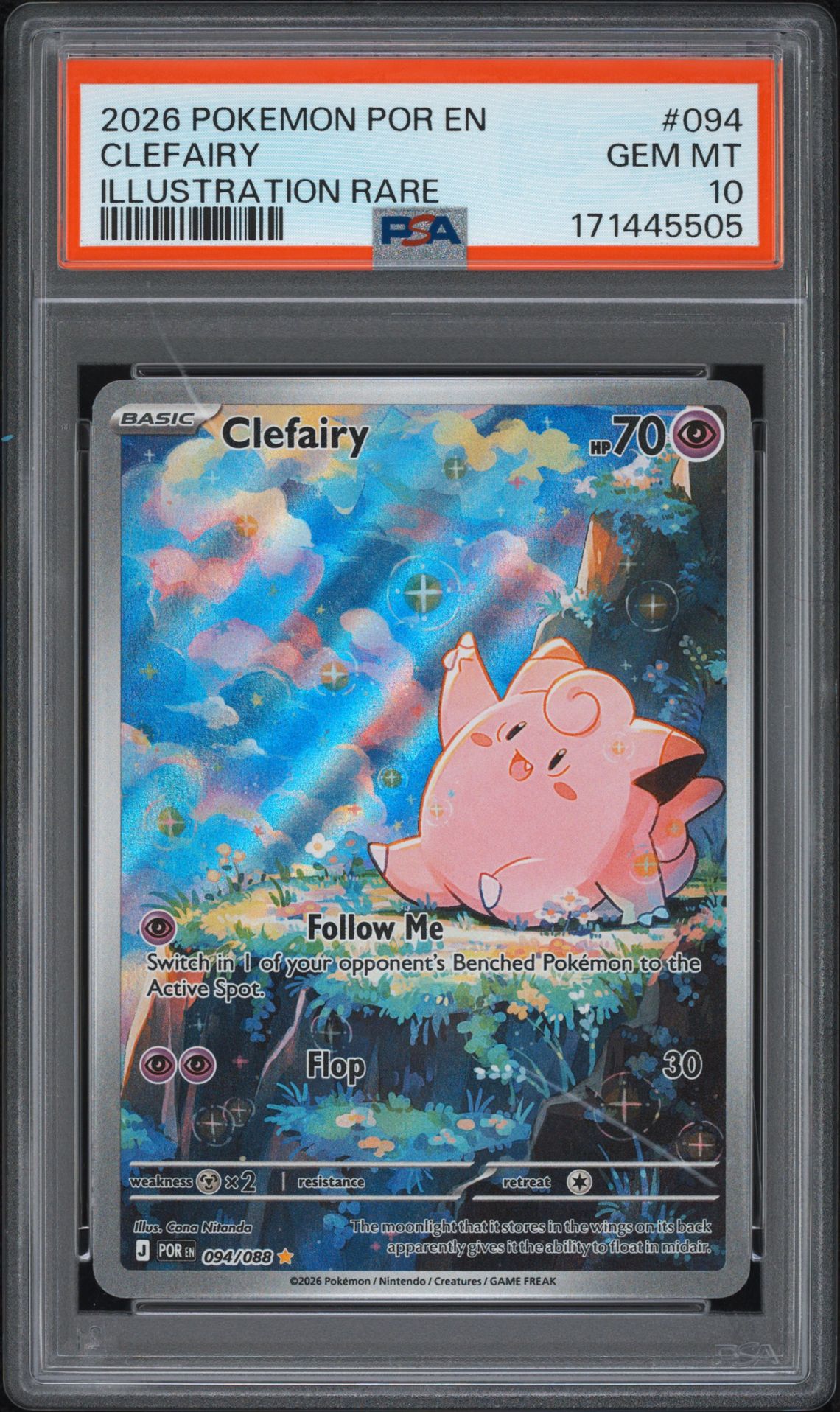2026 Pokemon Por En-Perfect Order Clefairy #094 (Illustration Rare) Gem Mt 10 front view - PSA graded GEM MT 10