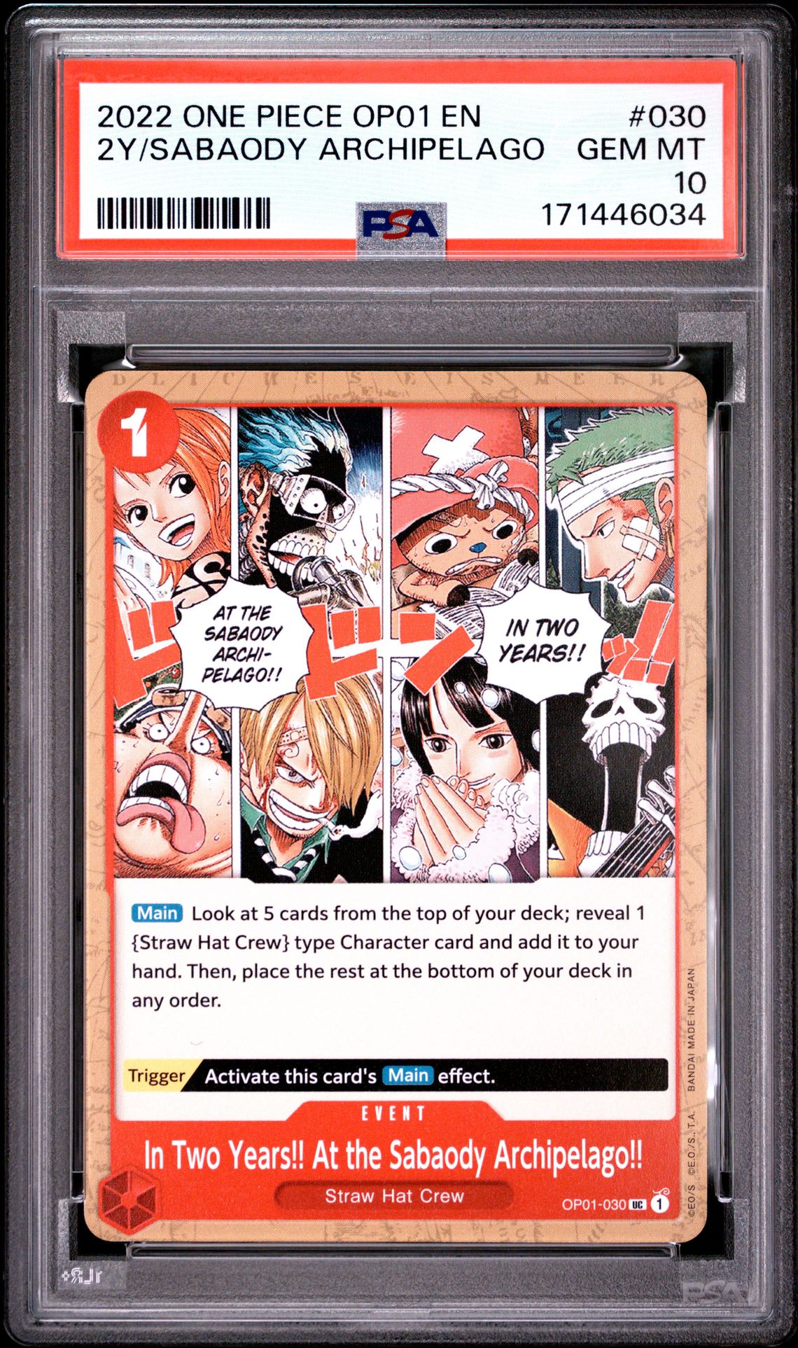 2022 One Piece Op01-Romance Dawn 2Y/Sabaody Archipelago #030 Gem Mt 10 front
