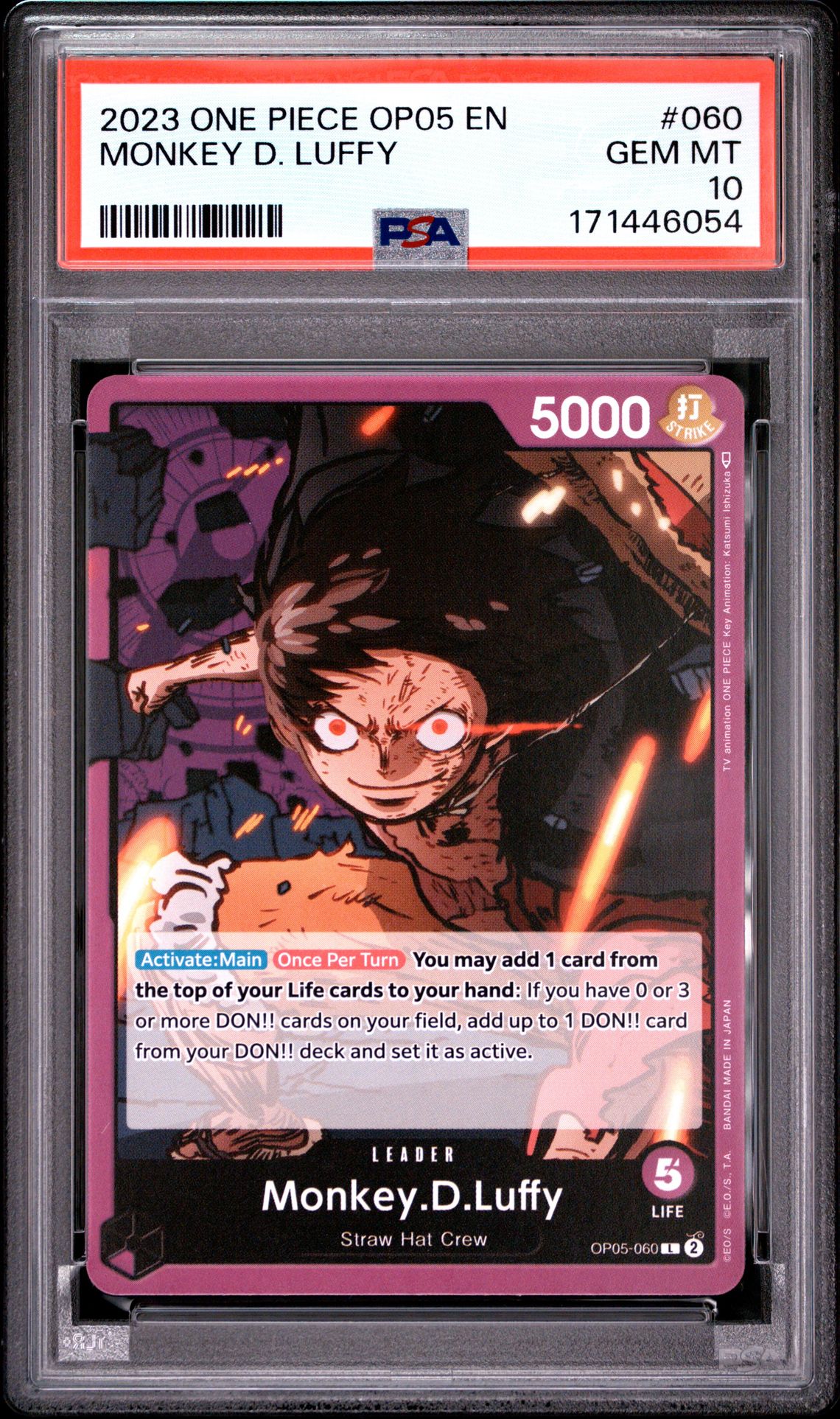 2023 One Piece Op05-Awakening Of The New Era Monkey D. Luffy #060 Gem Mt 10 front