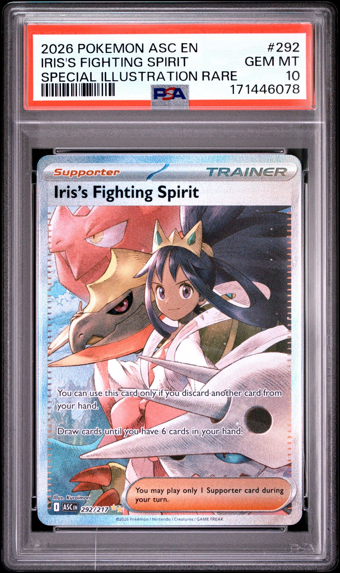 2026 Pokemon Asc En-Ascended Heroes Iris's Fighting Spirit #292 (Special Illustration Rare) Gem Mt 10 front view - PSA graded GEM MT 10