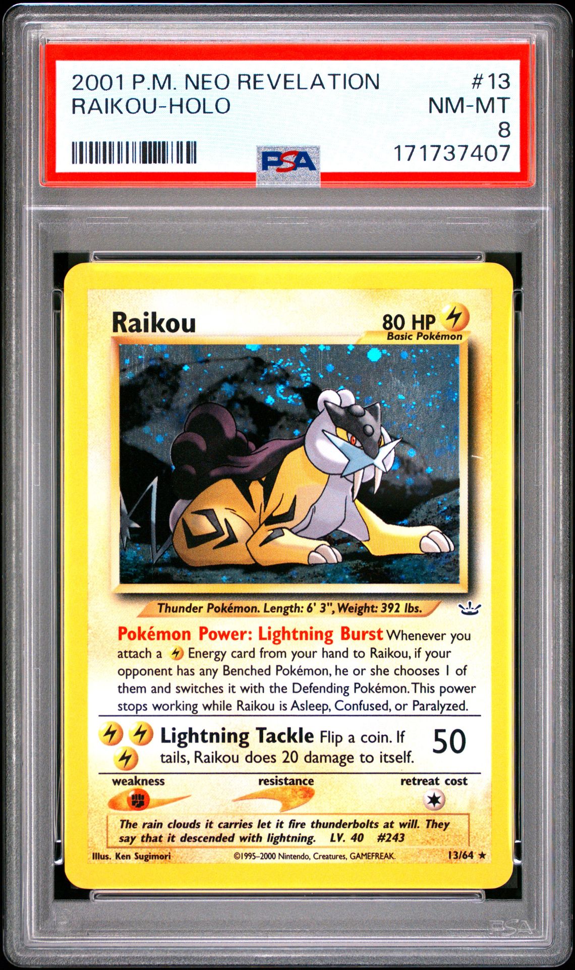 2001 Pokemon Neo Revelation Raikou-Holo #13 Nm-Mt 8 front
