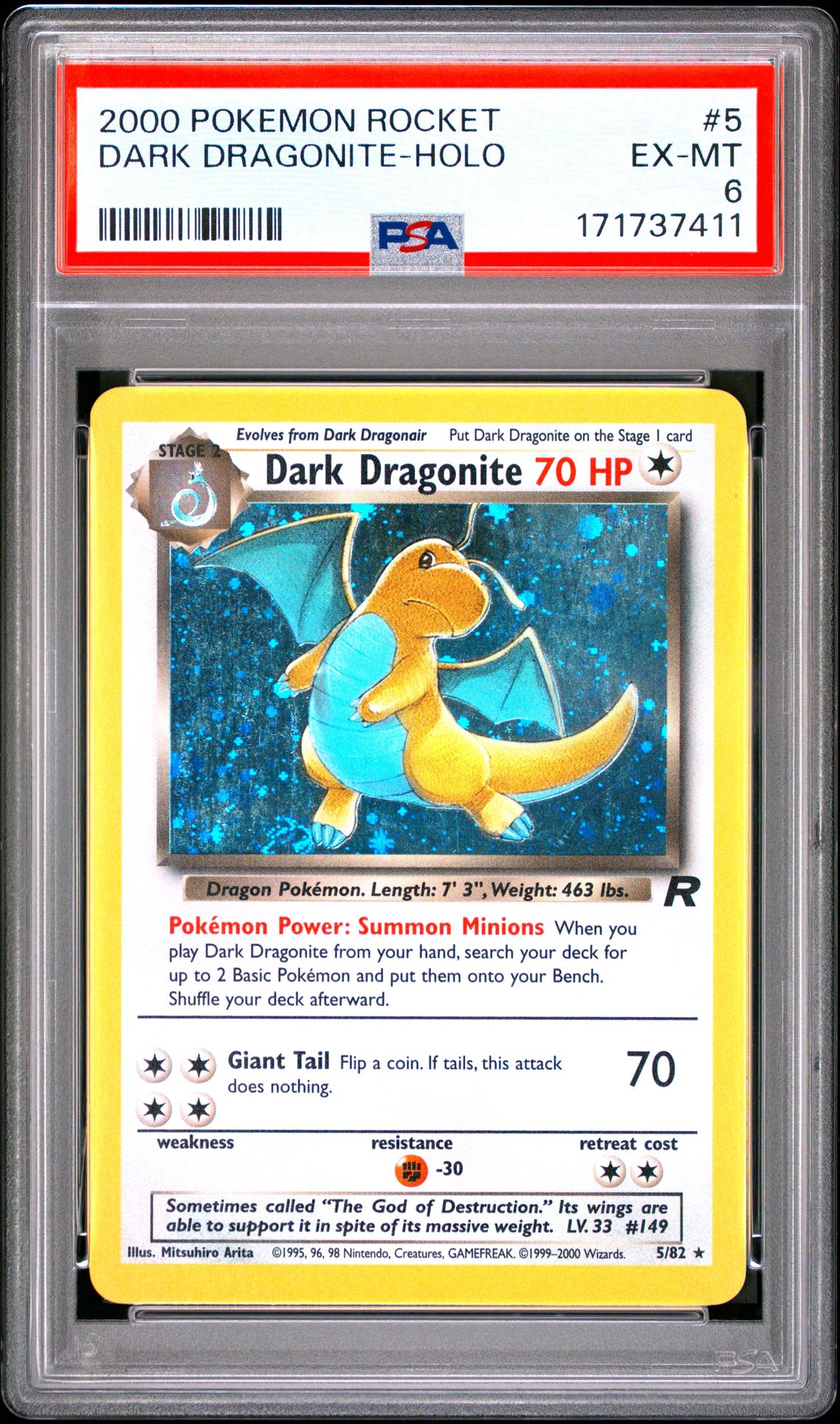 2000 Pokemon Rocket Dark Dragonite-Holo #5 Ex-Mt 6 front