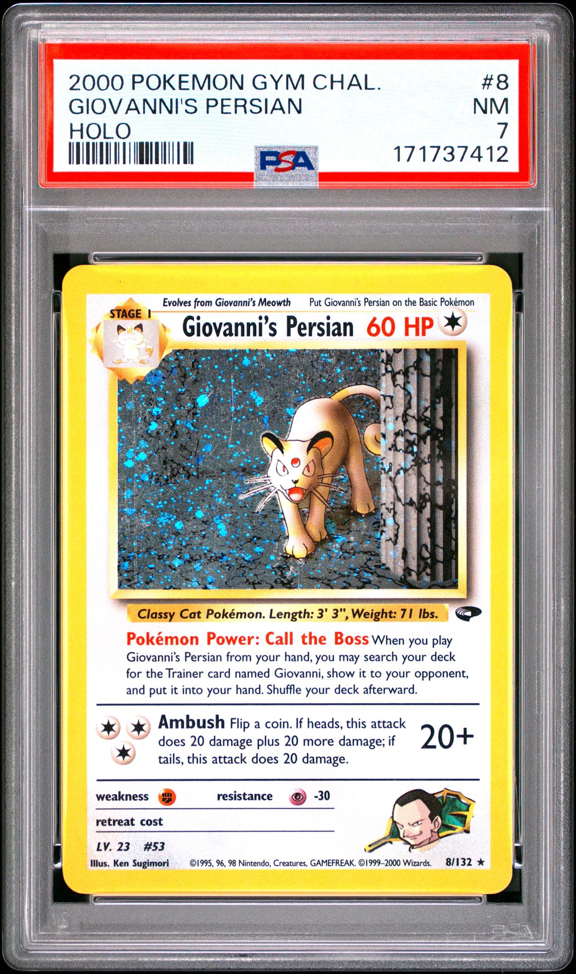 2000 Pokemon Gym Challenge Giovanni's Persian #8 (Holo) Nm 7 front