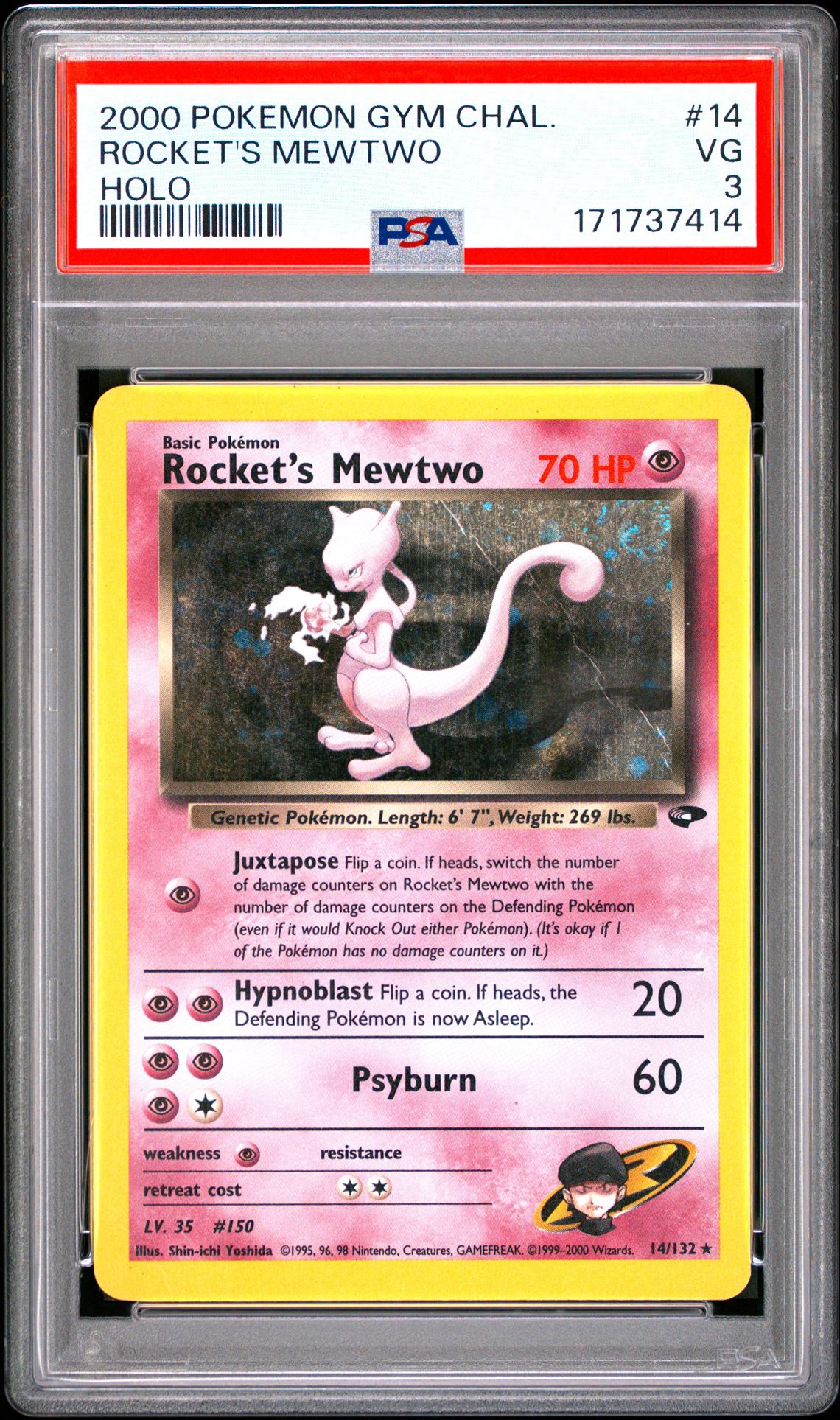 2000 Pokemon Gym Challenge Rocket's Mewtwo #14 (Holo) Vg 3 front