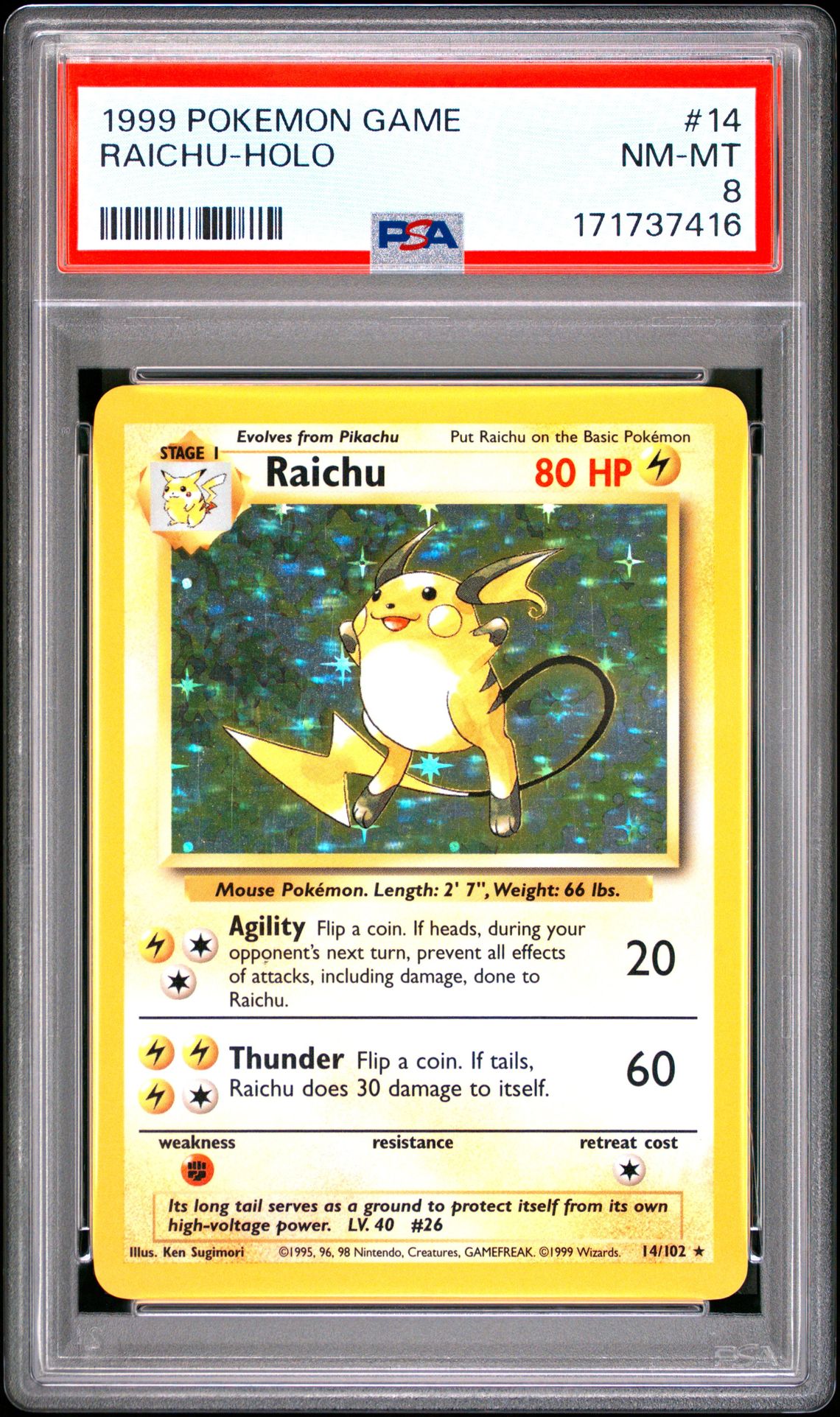 1999 Pokemon Game Raichu-Holo #14 Nm-Mt 8 front