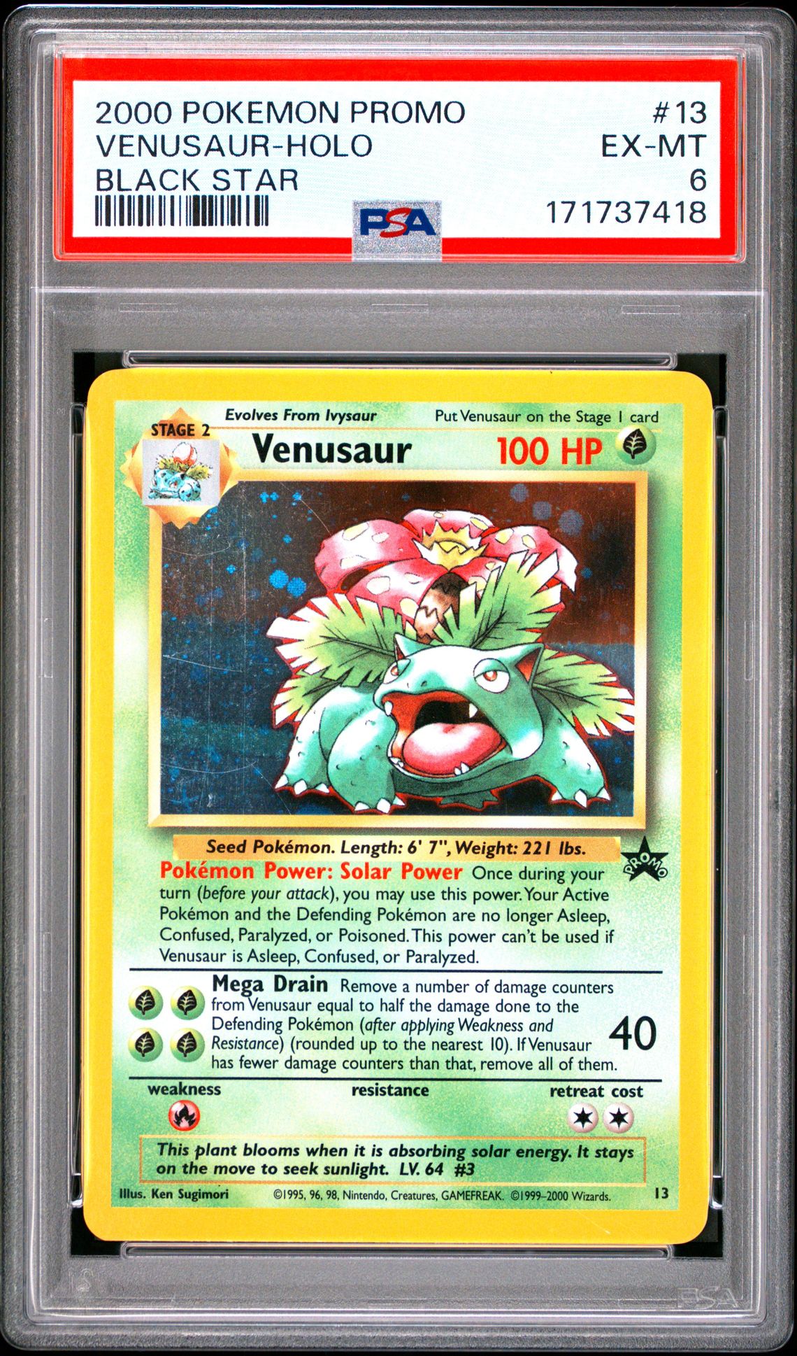 2000 Pokemon Promo Black Star Venusaur-Holo #13 (Black Star) Ex-Mt 6 front