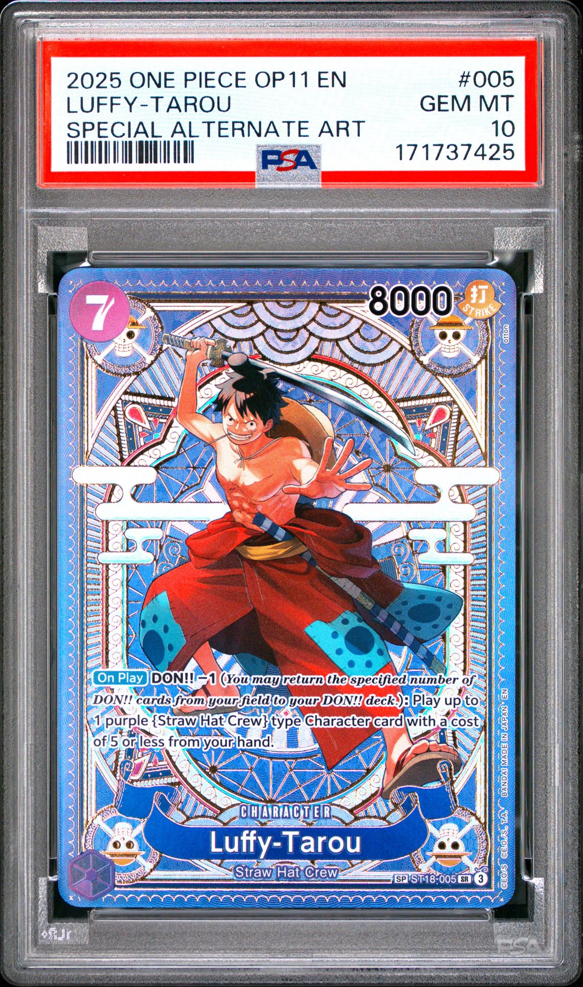 2025 One Piece Op11-A Fist Of Divine Speed Luffy-Tarou #005 (Special Alternate Art) Gem Mt 10 front