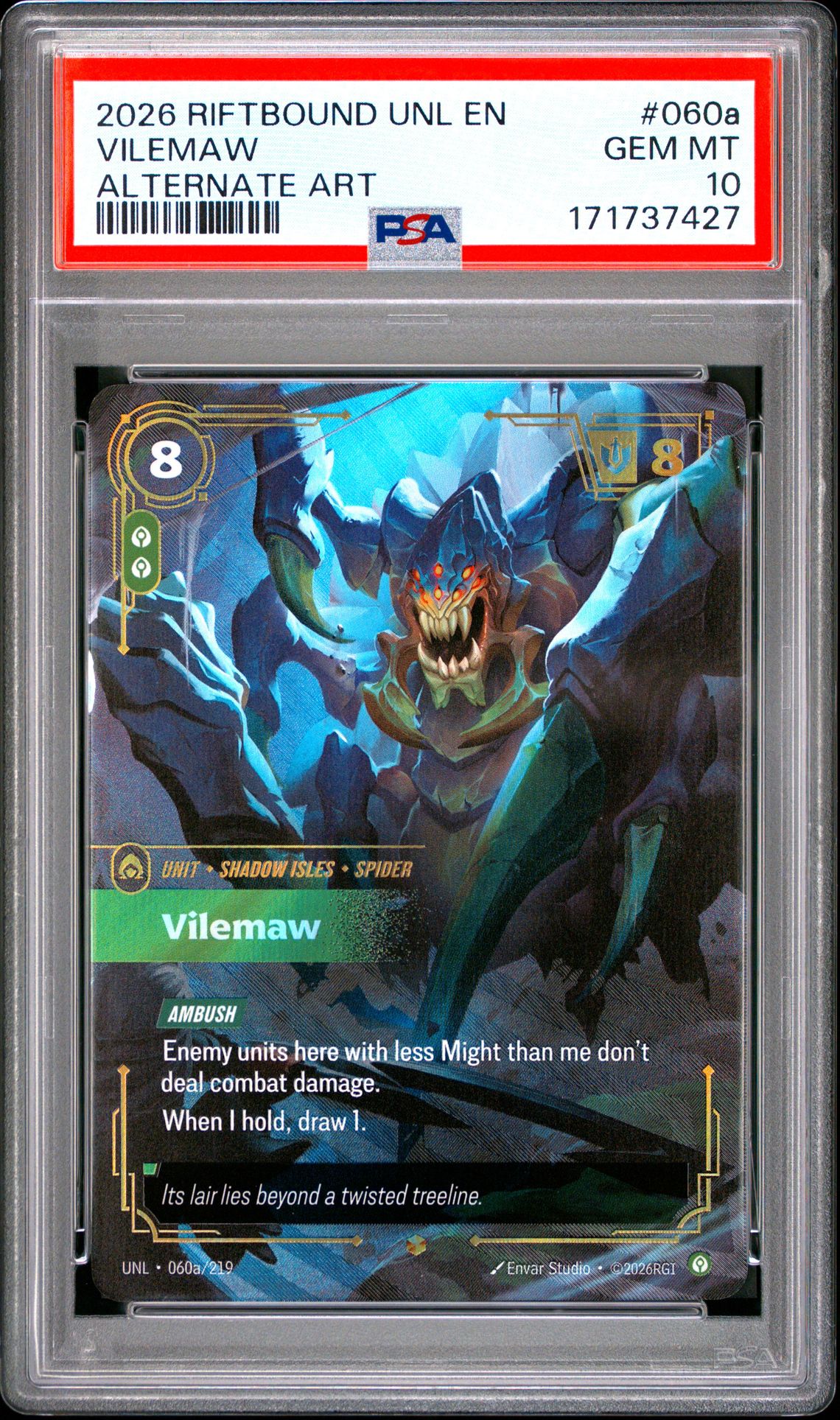 2026 Riftbound: League Of Legends Unl-Unleashed Vilemaw #060A (Alternate Art) Gem Mt 10 front view - PSA graded GEM MT 10