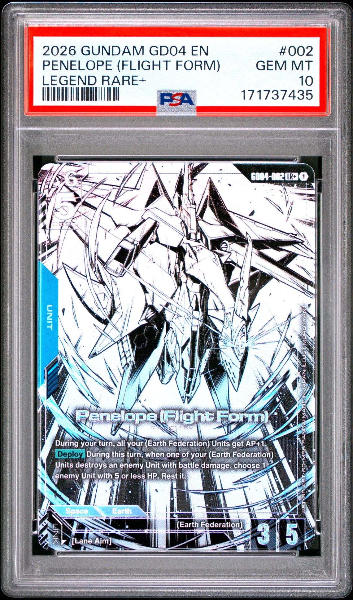 2026 Gundam Gd04-Phantom Aria Penelope (Flight Form) #002 (Legend Rare+) Gem Mt 10 front view - PSA graded GEM MT 10