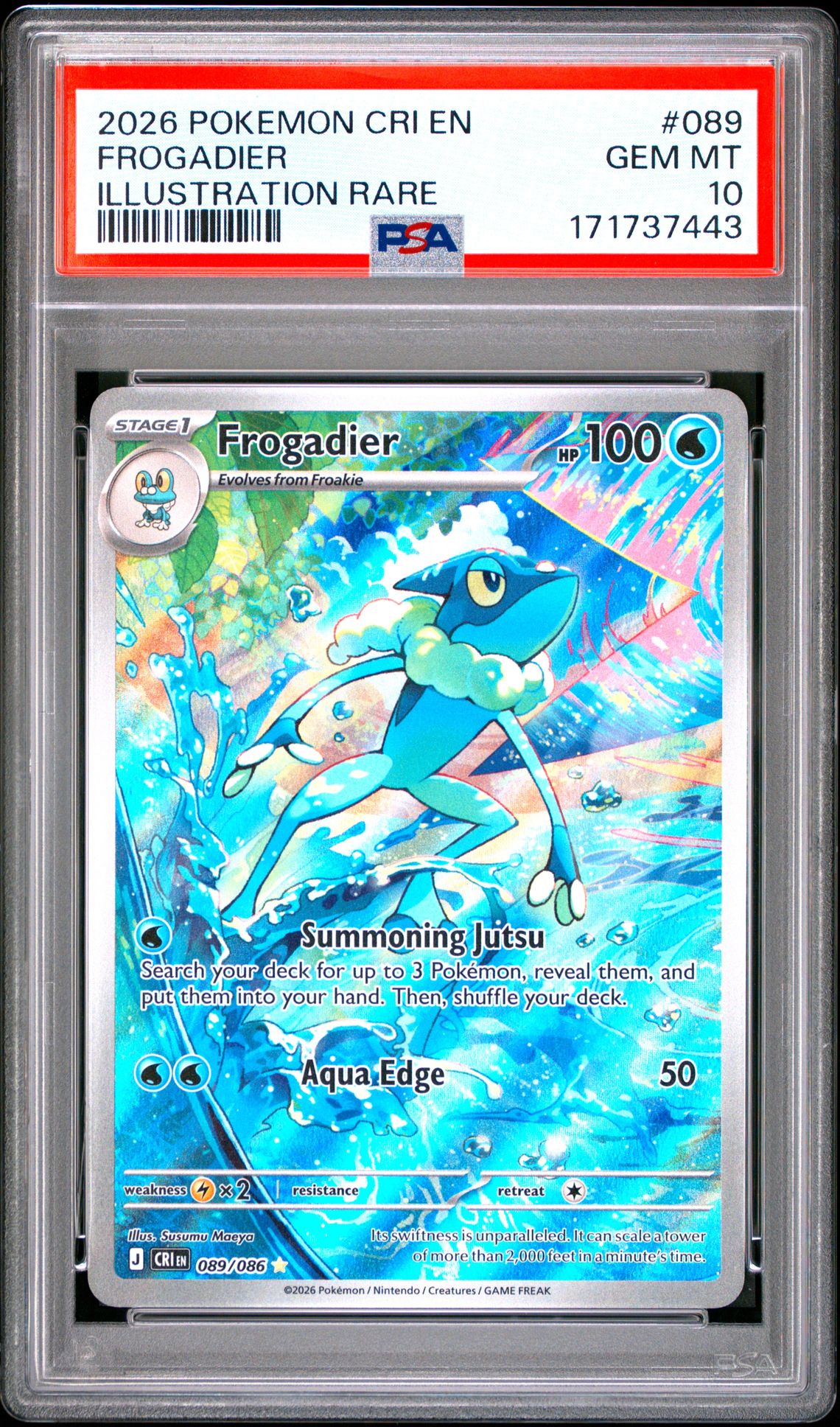 2026 Pokemon Cri En-Chaos Rising Frogadier #089 (Illustration Rare) Gem Mt 10 front view - PSA graded GEM MT 10