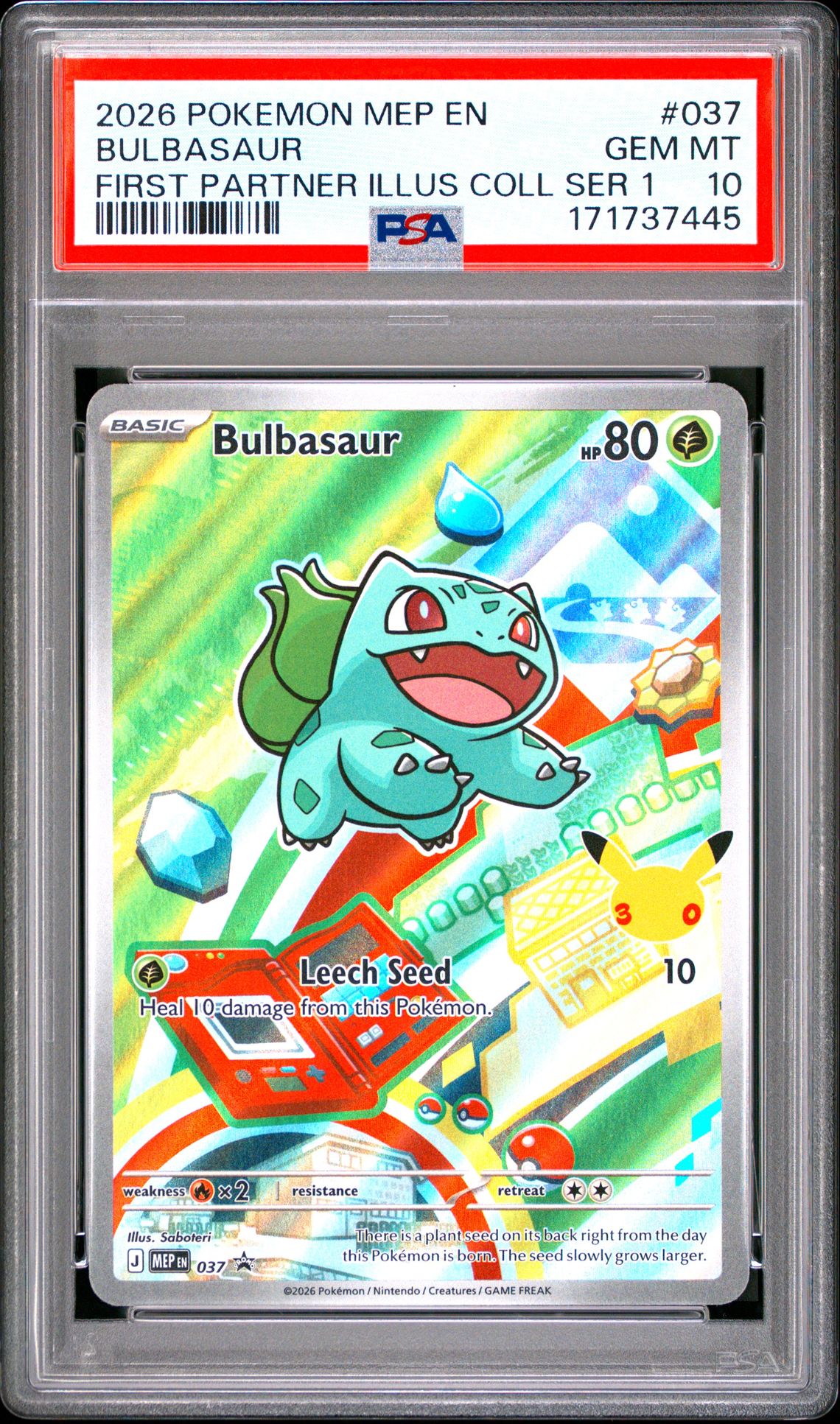 2026 Pokemon Mep En-Me Black Star Promo Bulbasaur #037 (First Partner Illus Coll Ser 1) Gem Mt 10 front