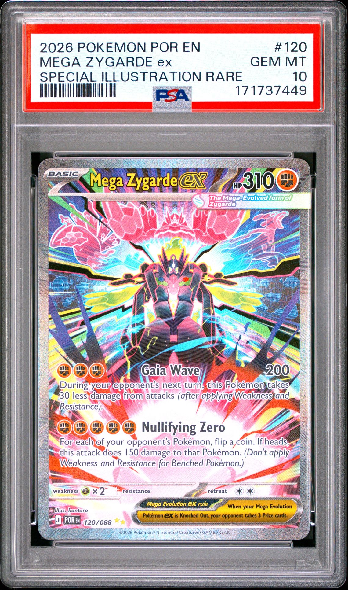 2026 Pokemon Por En-Perfect Order Mega Zygarde Ex #120 (Special Illustration Rare) Gem Mt 10 front view - PSA graded GEM MT 10