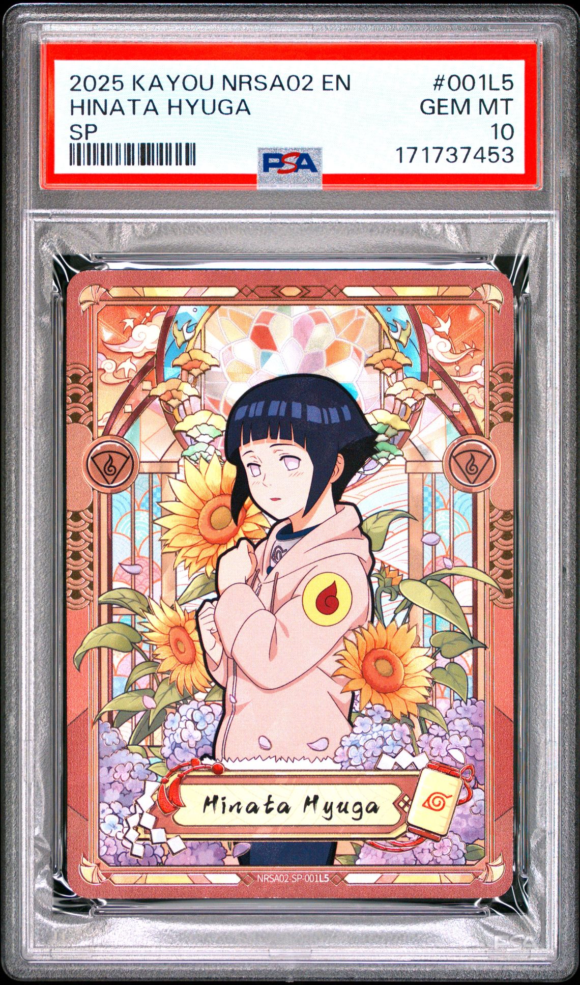 2025 Kayou Naruto Smriti Collectible Card Nrsa02-Chapter Jin English Series 2 Sp Hinata Hyuga #001L5 Gem Mt 10 front view - PSA graded GEM MT 10