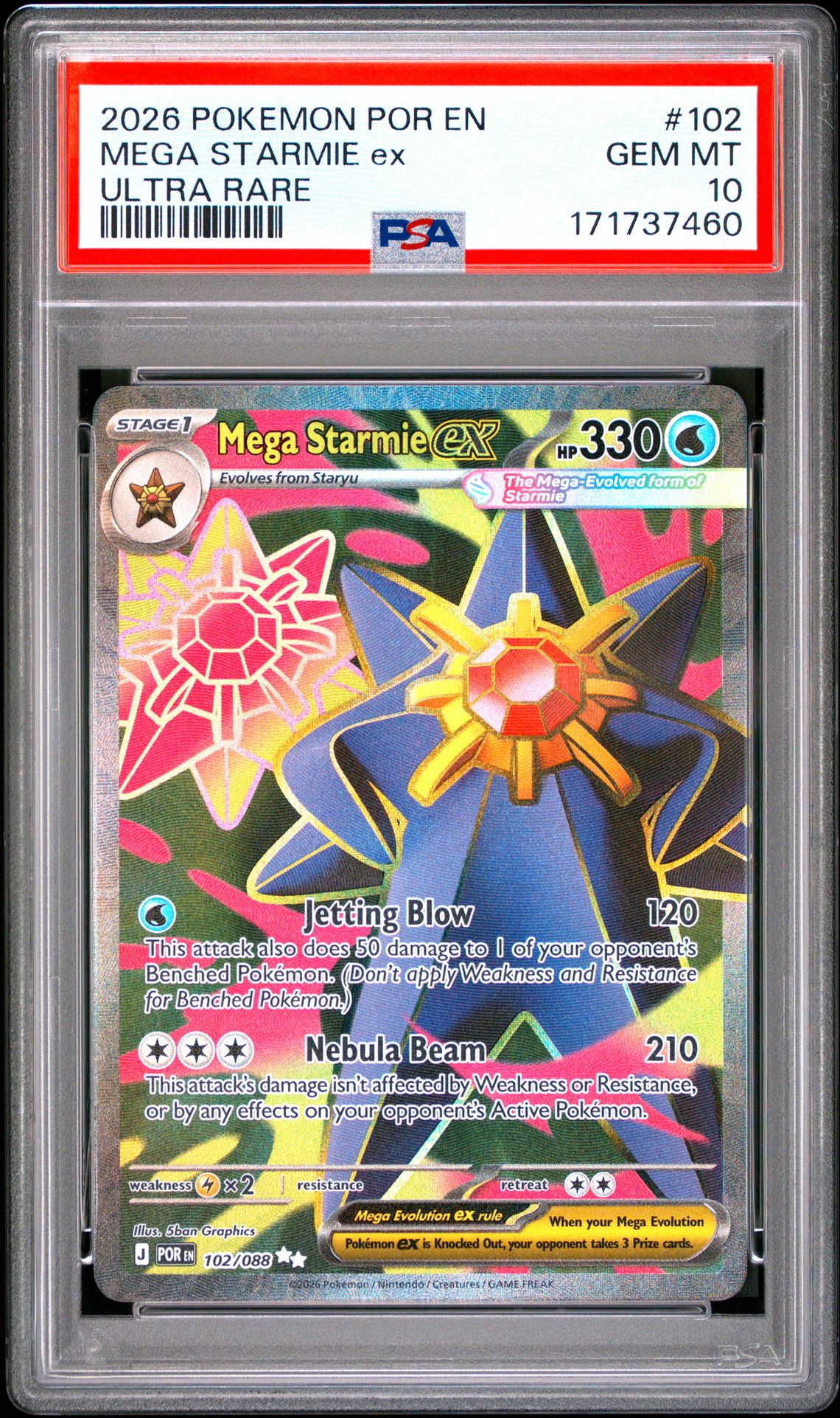 2026 Pokemon Por En-Perfect Order Mega Starmie Ex #102 (Ultra Rare) Gem Mt 10 front