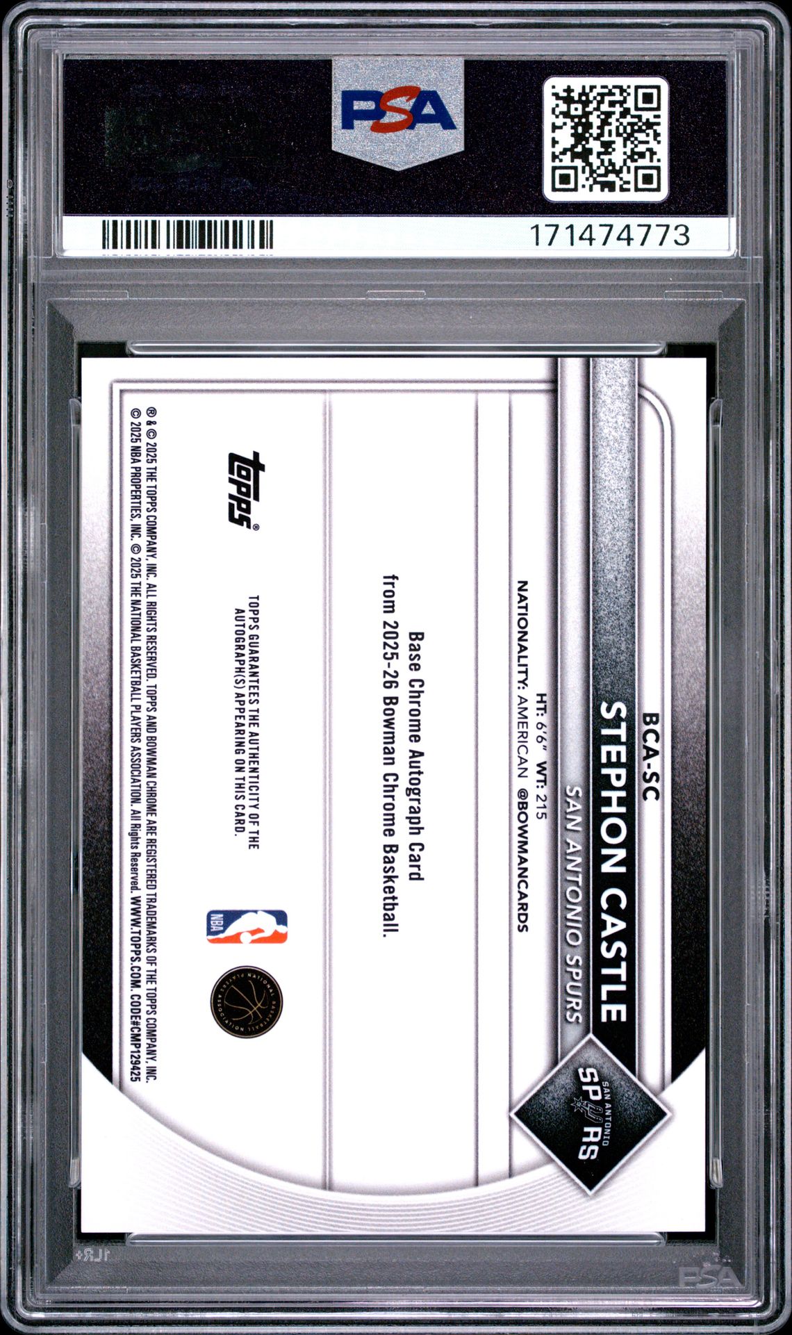 2025 Bowman Chrome Autographs Stephon Castle #Bca-Sc Nm-Mt 8 back