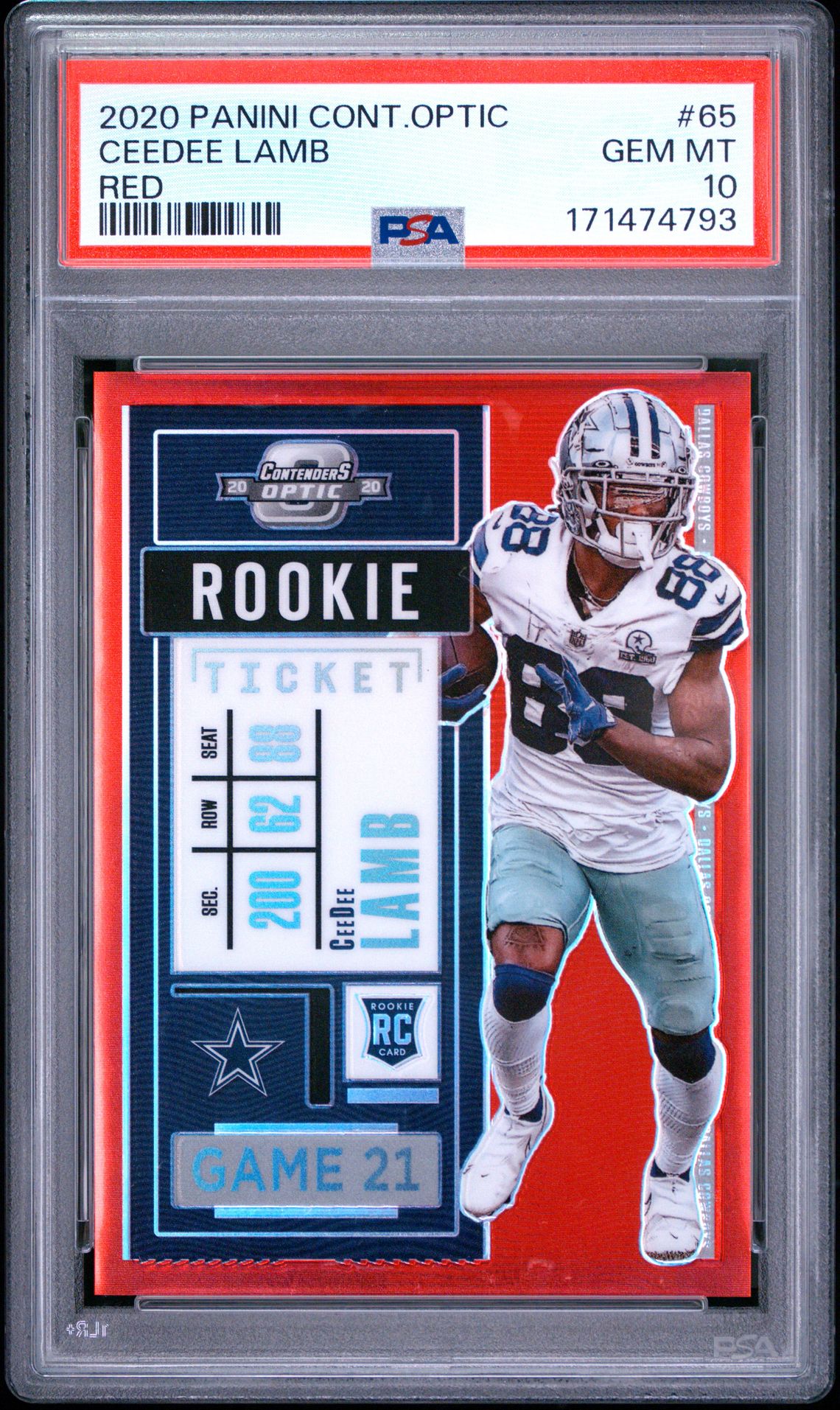 2020 Panini Contenders Optic Ceedee Lamb #65 (Red) Gem Mt 10 front