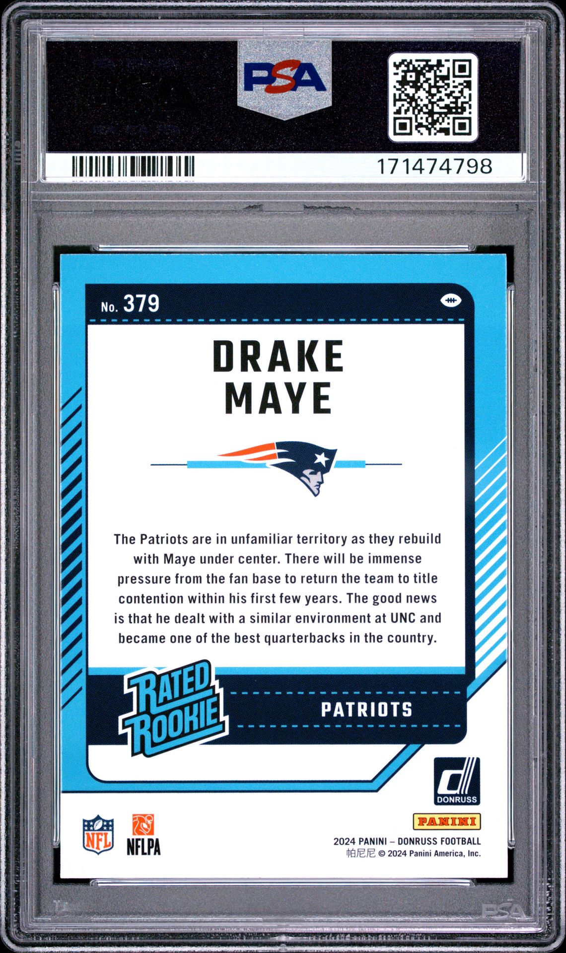 2024 Panini Donruss Drake Maye #379 Mint 9 back
