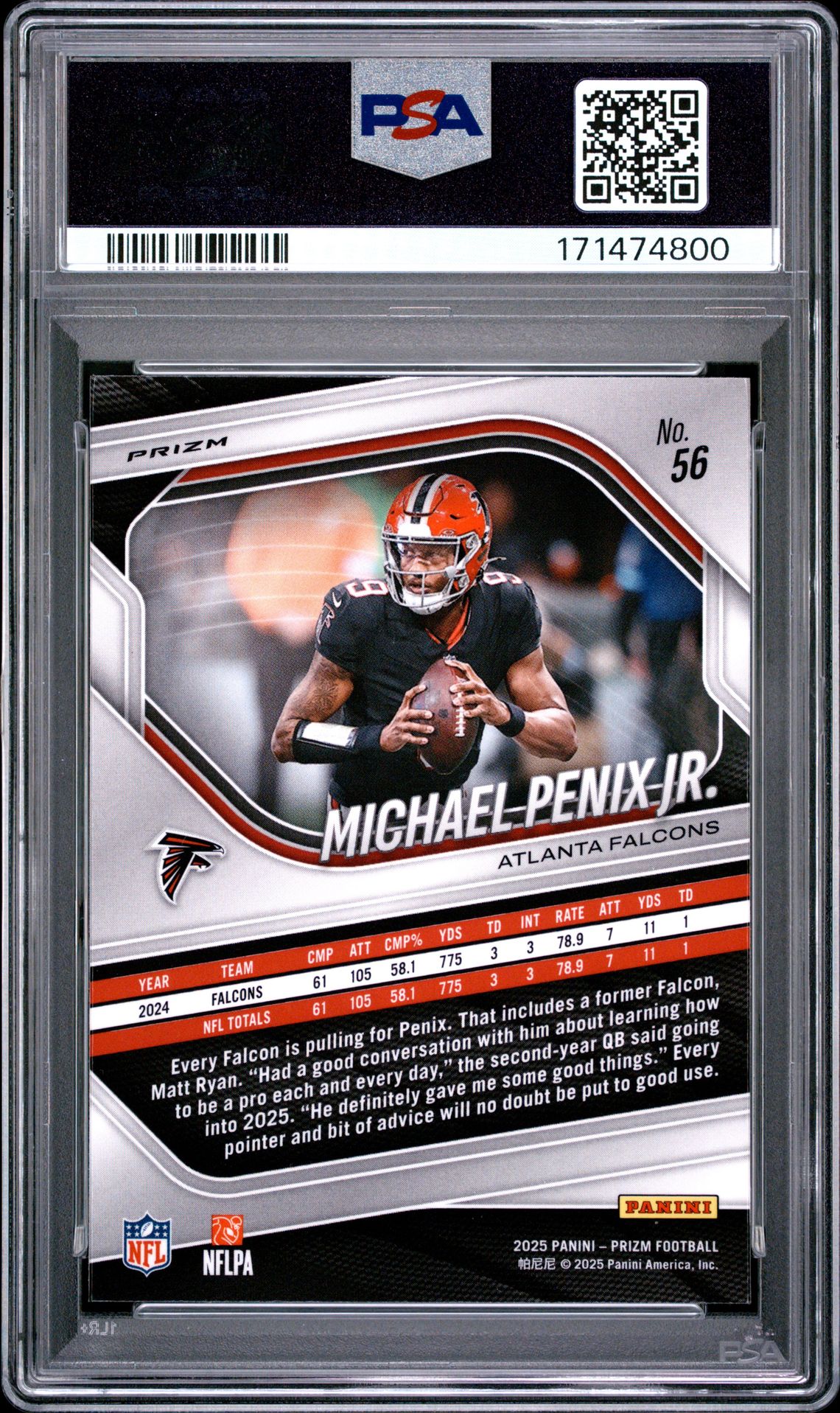 2025 Panini Prizm Michael Penix Jr. #56 (White Disco) Mint 9 back
