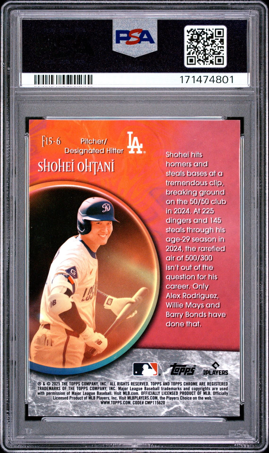 2025 Topps Chrome Update Fortune 15 Shohei Ohtani #6 Mint 9 back