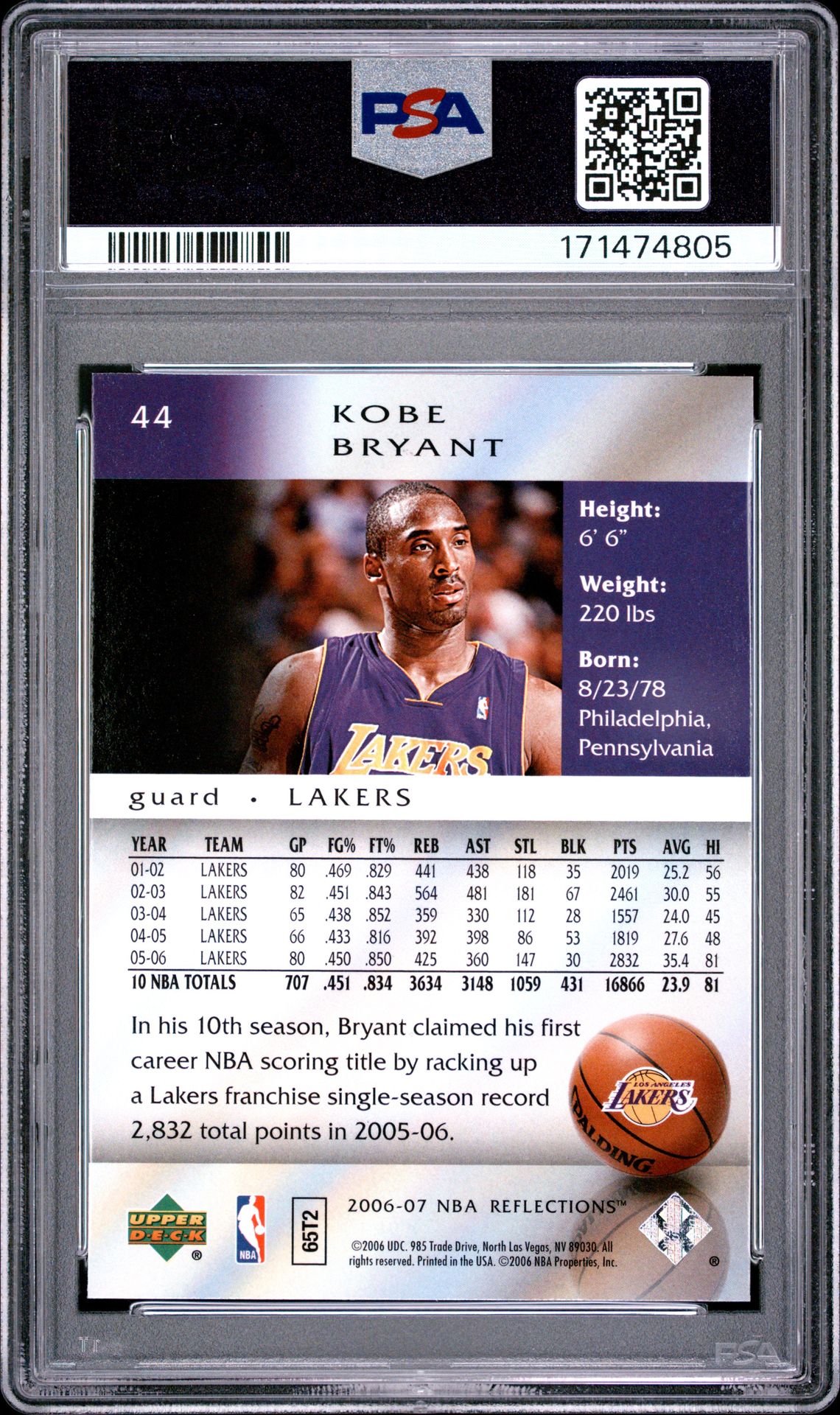 2006 Upper Deck Reflections Kobe Bryant #44 Nm-Mt 8 back
