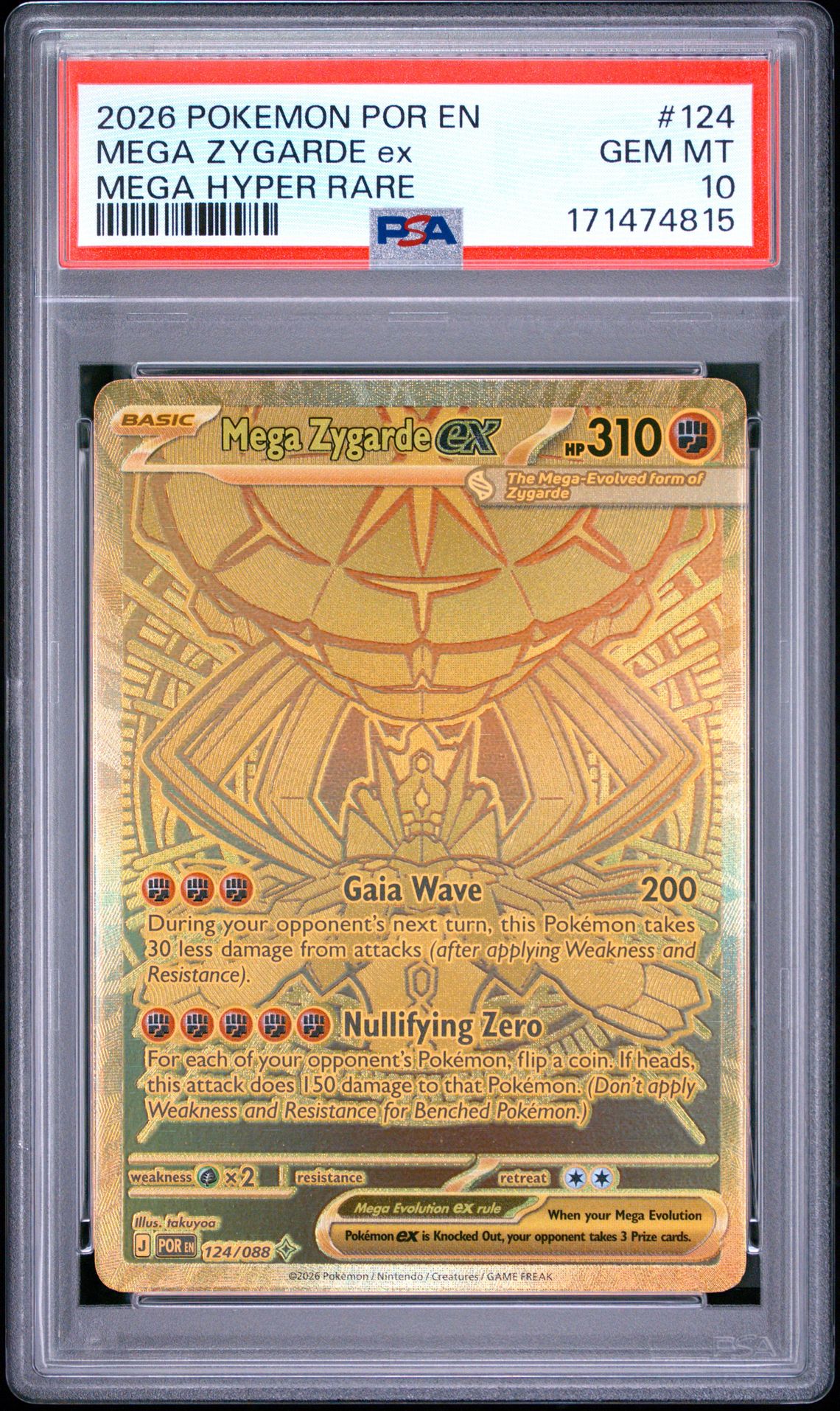 2026 Pokemon Por En-Perfect Order Mega Zygarde Ex #124 (Mega Hyper Rare) Gem Mt 10 front view - PSA graded GEM MT 10