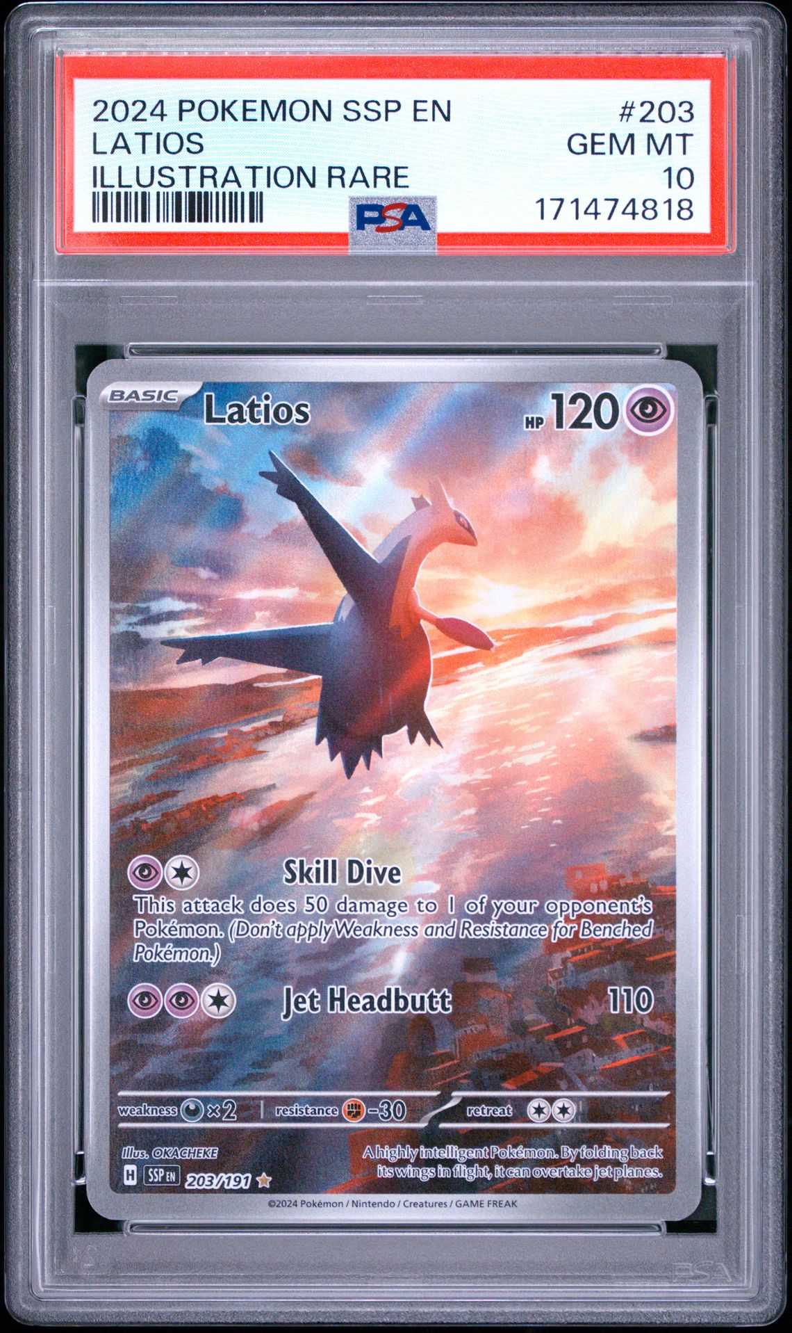2024 Pokemon Ssp En-Surging Sparks Latios #203 (Illustration Rare) Gem Mt 10 front view - PSA graded GEM MT 10