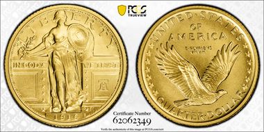 "1916" W (2026) 25C Standing Liberty Au w/ Liberty Bell 250 Privy SP70