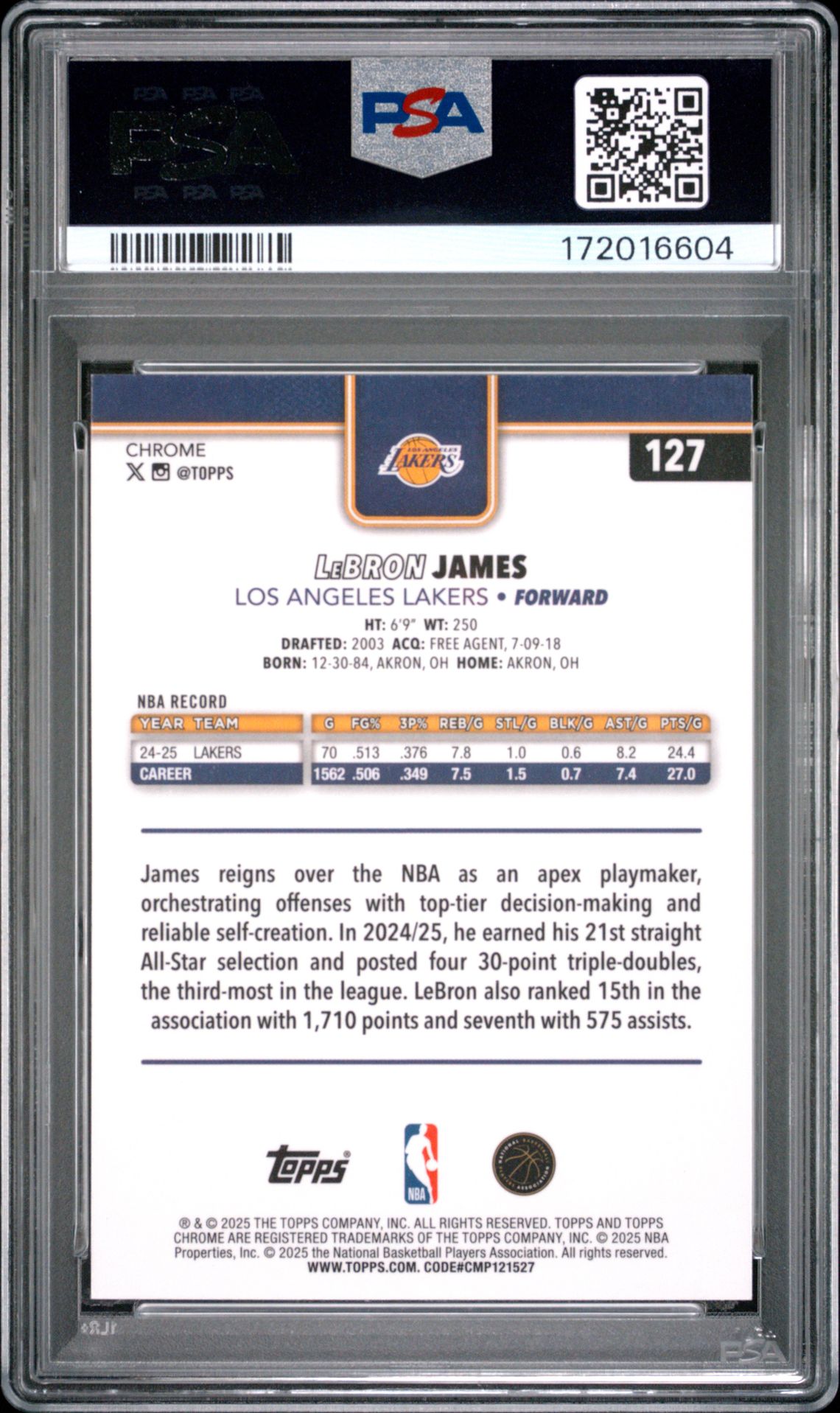 2025 Topps Chrome Lebron James #127 (Skylight Refractor) Mint 9 back