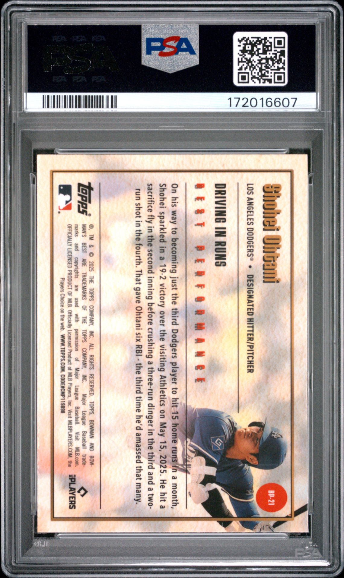 2025 BOWMAN'S BEST BEST PERFORMANCE SHOHEI OHTANI  BP-21 GEM MT 10 back