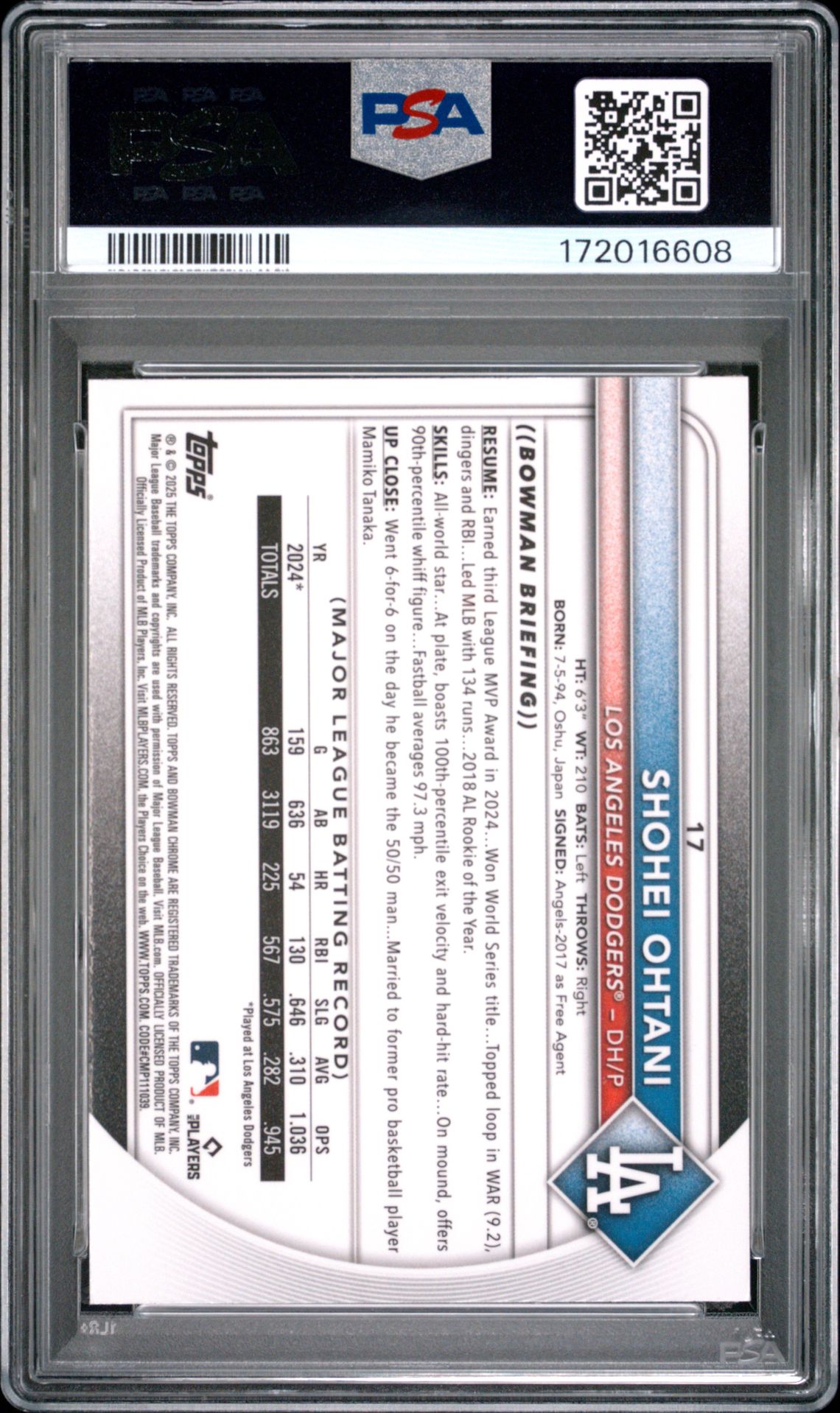 2025 Bowman Chrome Mega Box Shohei Ohtani #17 Mint 9 back