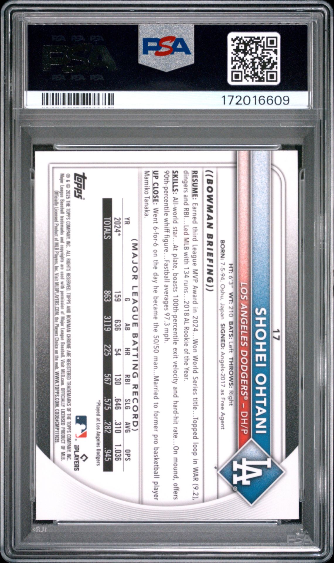 2025 Bowman Chrome Mega Box Shohei Ohtani #17 Mint 9 back