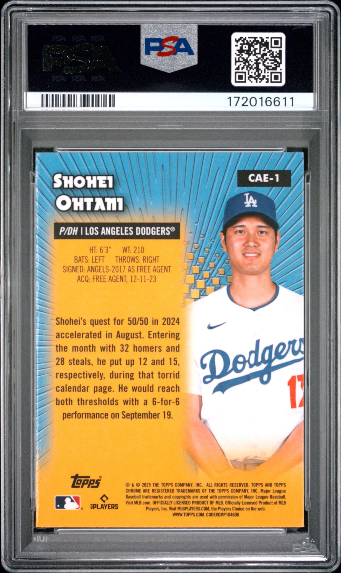 2025 Topps Chrome All Etch Shohei Ohtani #Cae1 Mint 9 back