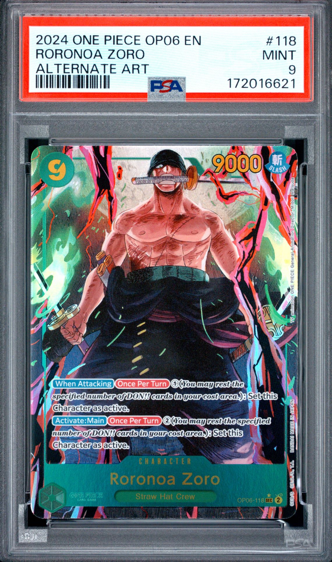 2024 One Piece Op06-Wings Of The Captain Roronoa Zoro #118 (Alternate Art) Mint 9 front