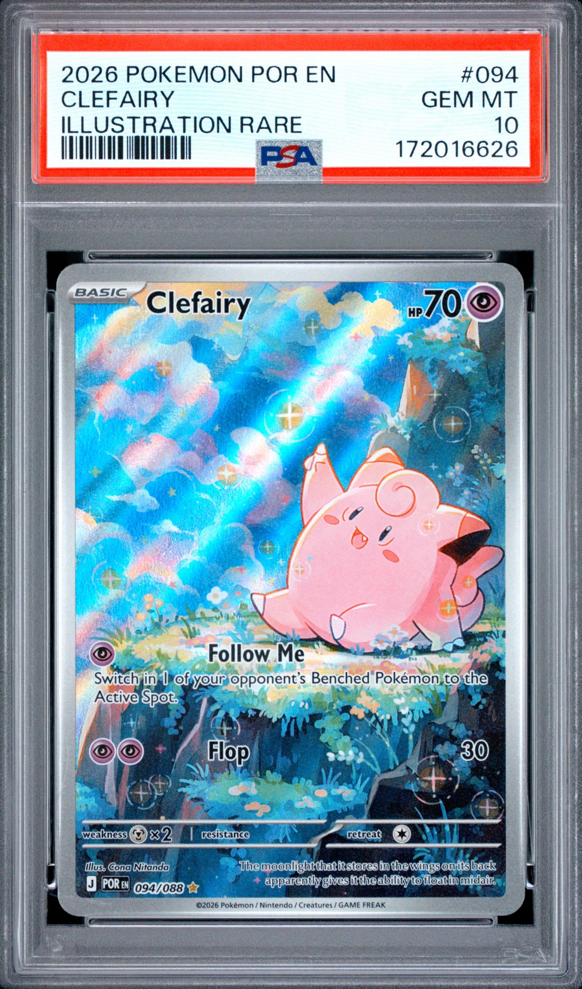 2026 Pokemon Por En-Perfect Order Clefairy #094 (Illustration Rare) Gem Mt 10 front view - PSA graded GEM MT 10