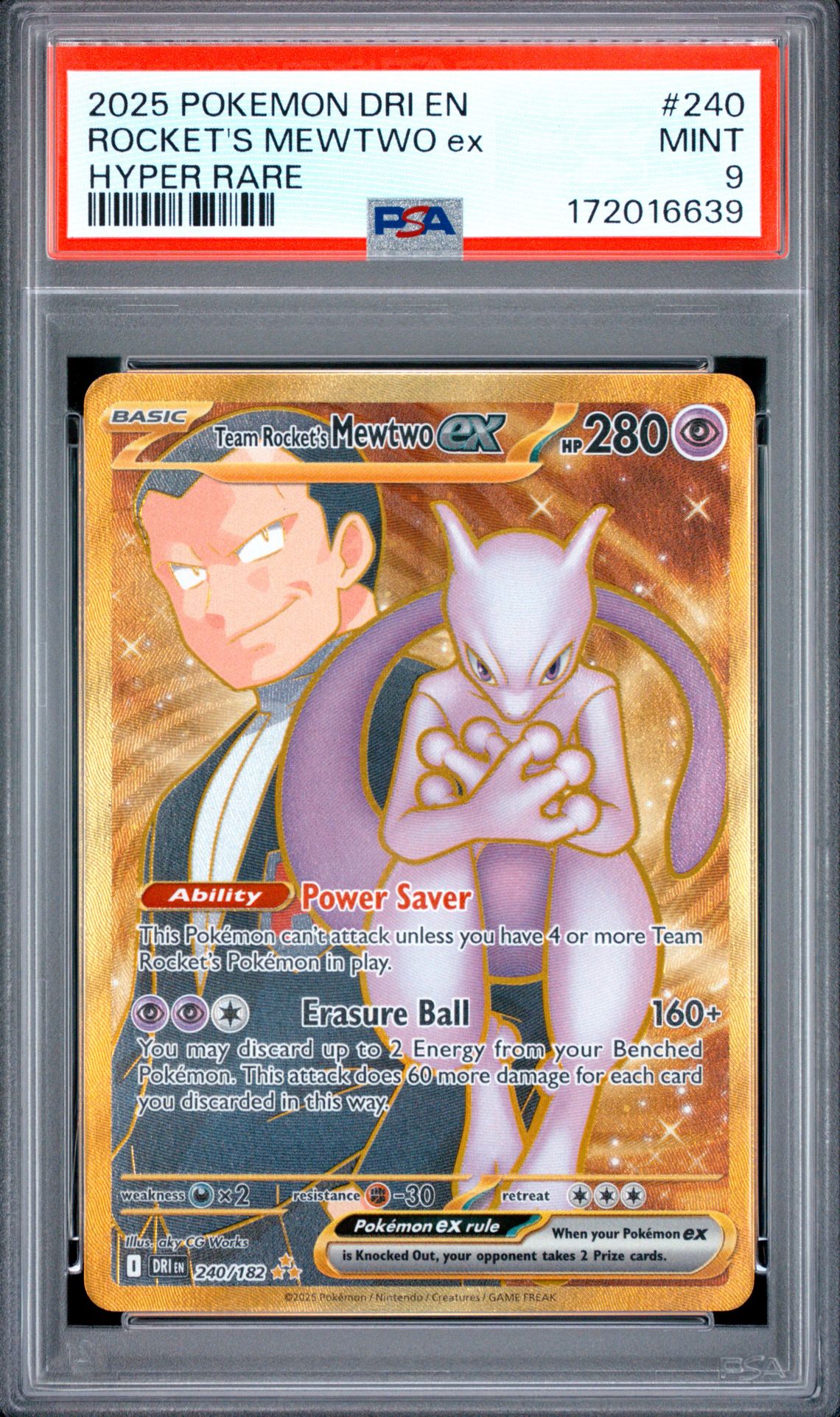 2025 Pokemon Dri En-Destined Rivals Rocket's Mewtwo Ex #240 (Hyper Rare) Mint 9 front