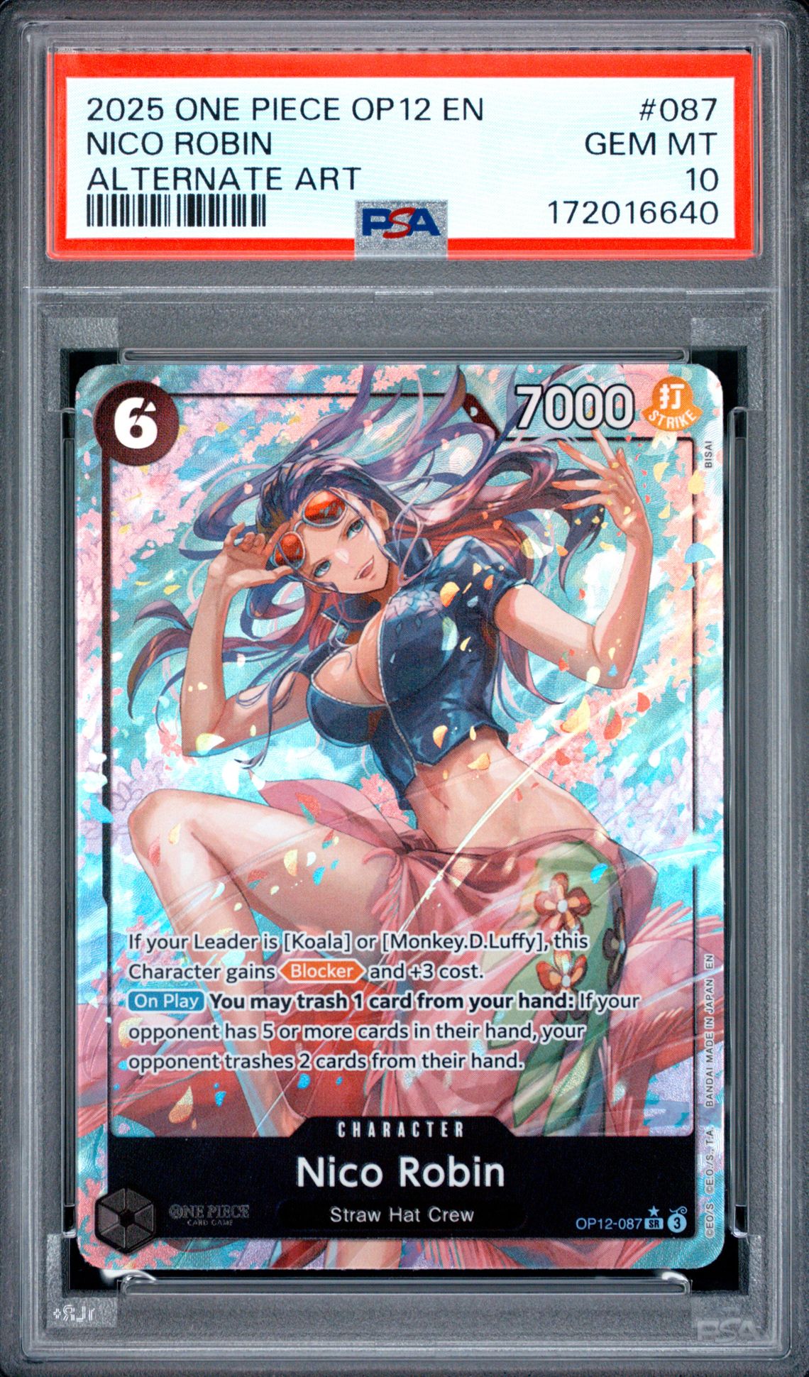 2025 One Piece Op12-Legacy Of The Master Nico Robin #087 (Alternate Art) Gem Mt 10 front view - PSA graded GEM MT 10
