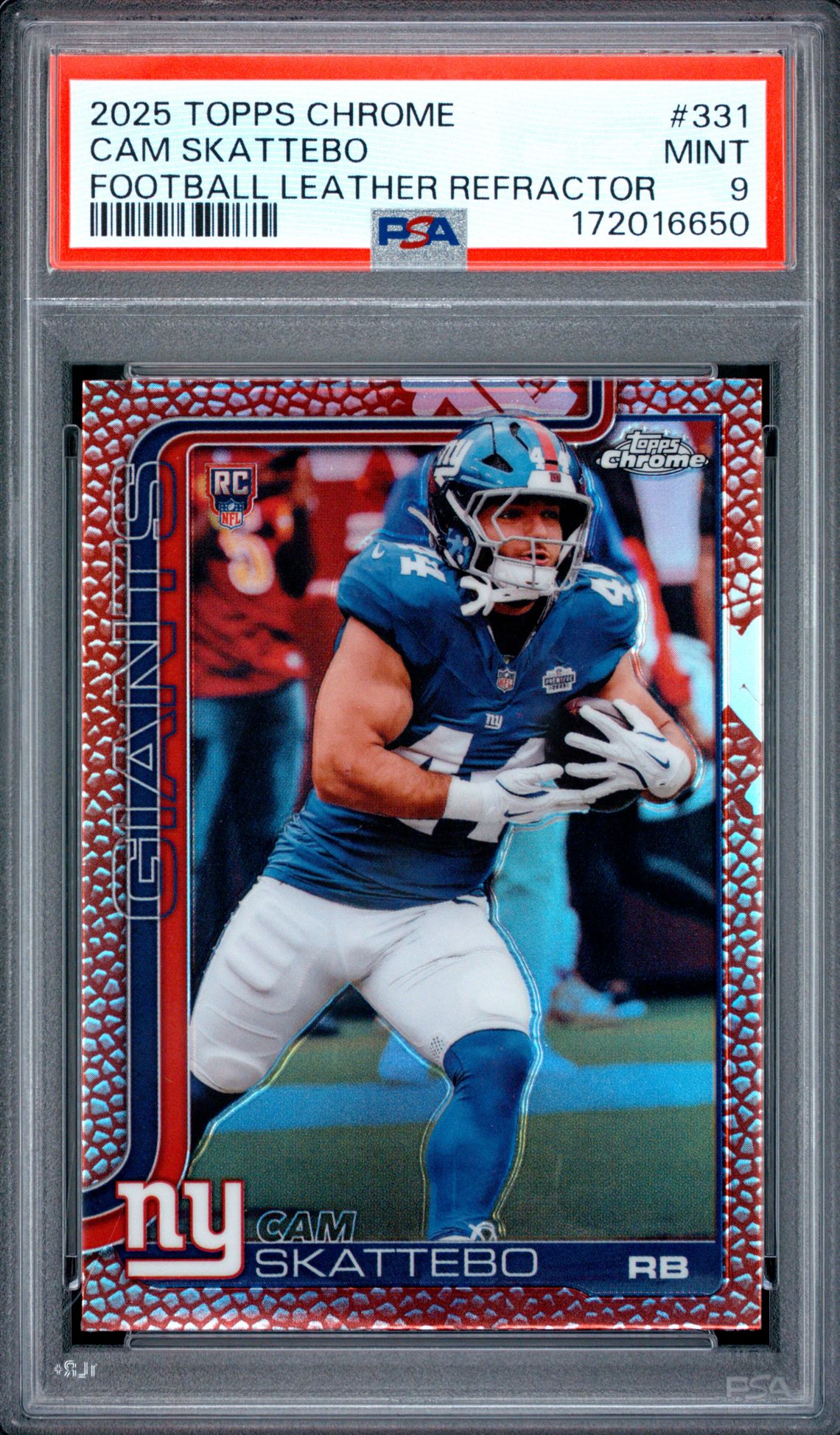 2025 Topps Chrome Cam Skattebo #331 (Football Leather Refractor) Mint 9 front