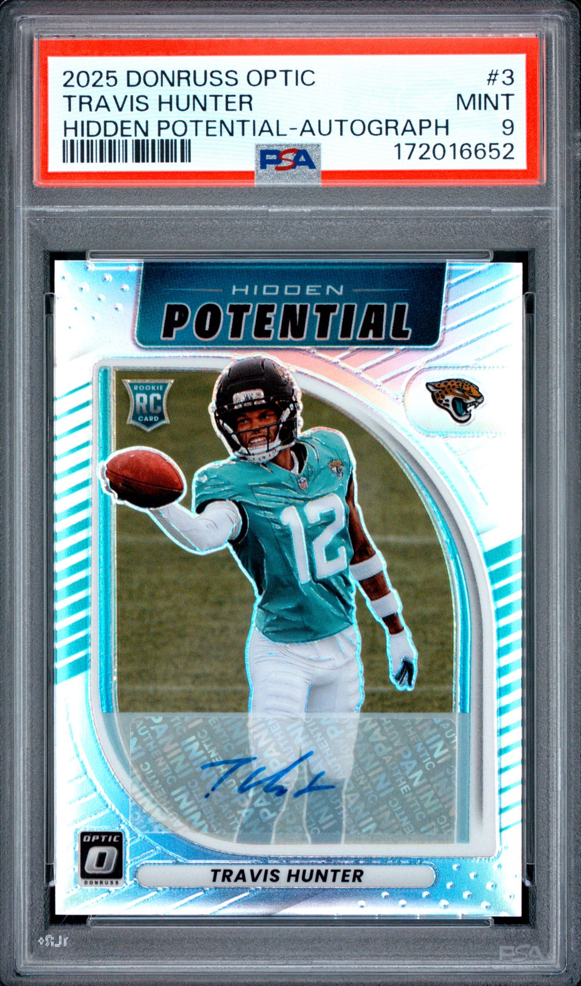 2025 Panini Donruss Optic Hidden Potential Travis Hunter #3 (Hidden Potential-Autograph) Mint 9 front